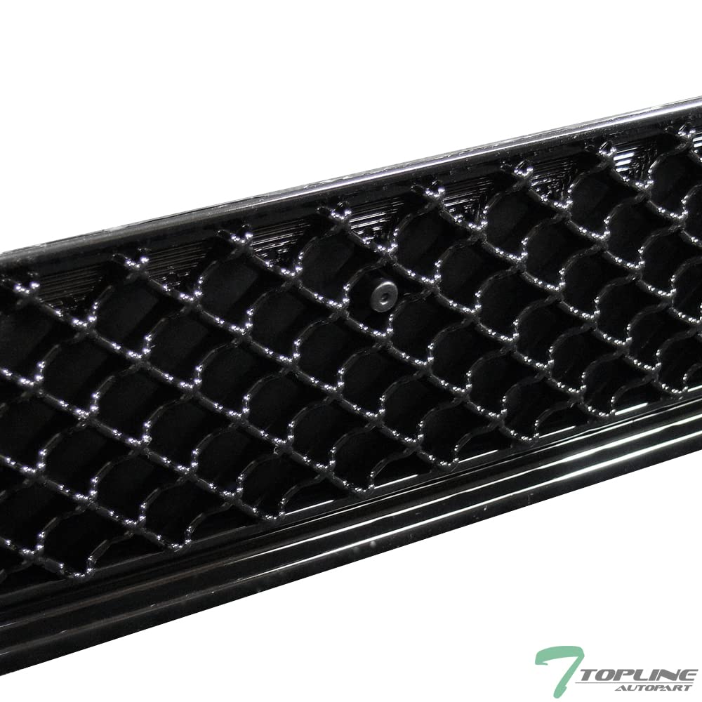 Glossy Black Mesh Front Upper Hood Grill + Lower Bumper Grille Guard ABS Compatible With 07-14 GMC Yukon/XL/Denali