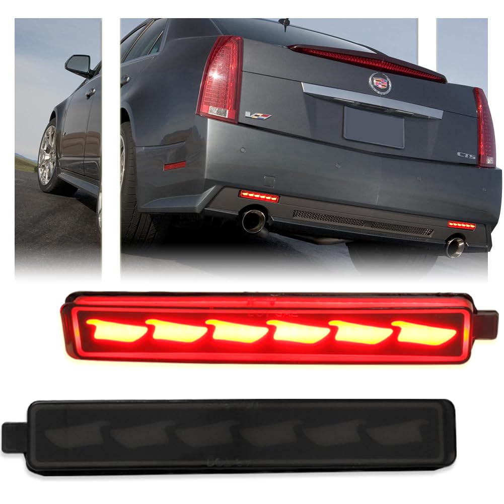 GSOWO [?????? ????????????] 2 PCS Smoked LED Rear Bumper Reflector Light for 2008-2013 Cadillac CTS/CTS-V, Rear Turn Signal Lamp