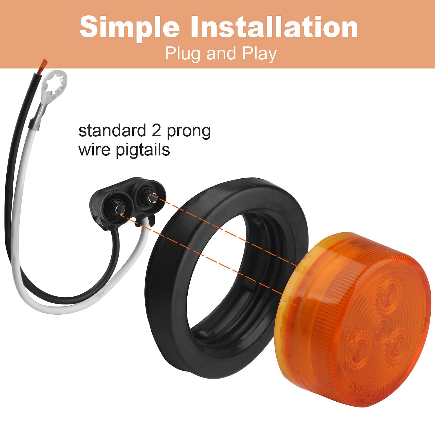 10Pcs 2 Inch Round Led Marker Lights, 2 Inch Round Trailer Led Side Marker And Clearance Marker Lights 4 Led Sealed Flush Mount