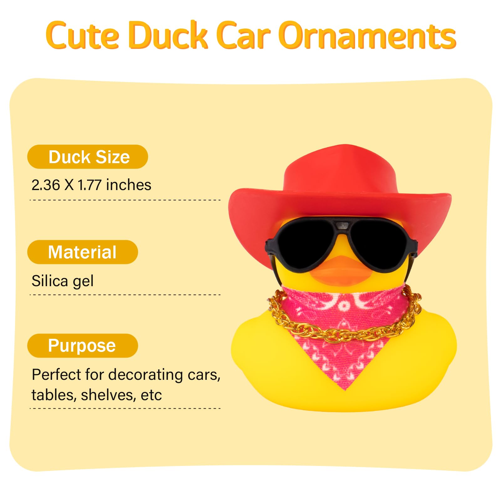 wonuu Car Dashboard Decoration Cowboy Hat Rubber Duck, Car Ducks Ornaments with Mini Colorful Hat Necklace Sunglasses Scarf (Red