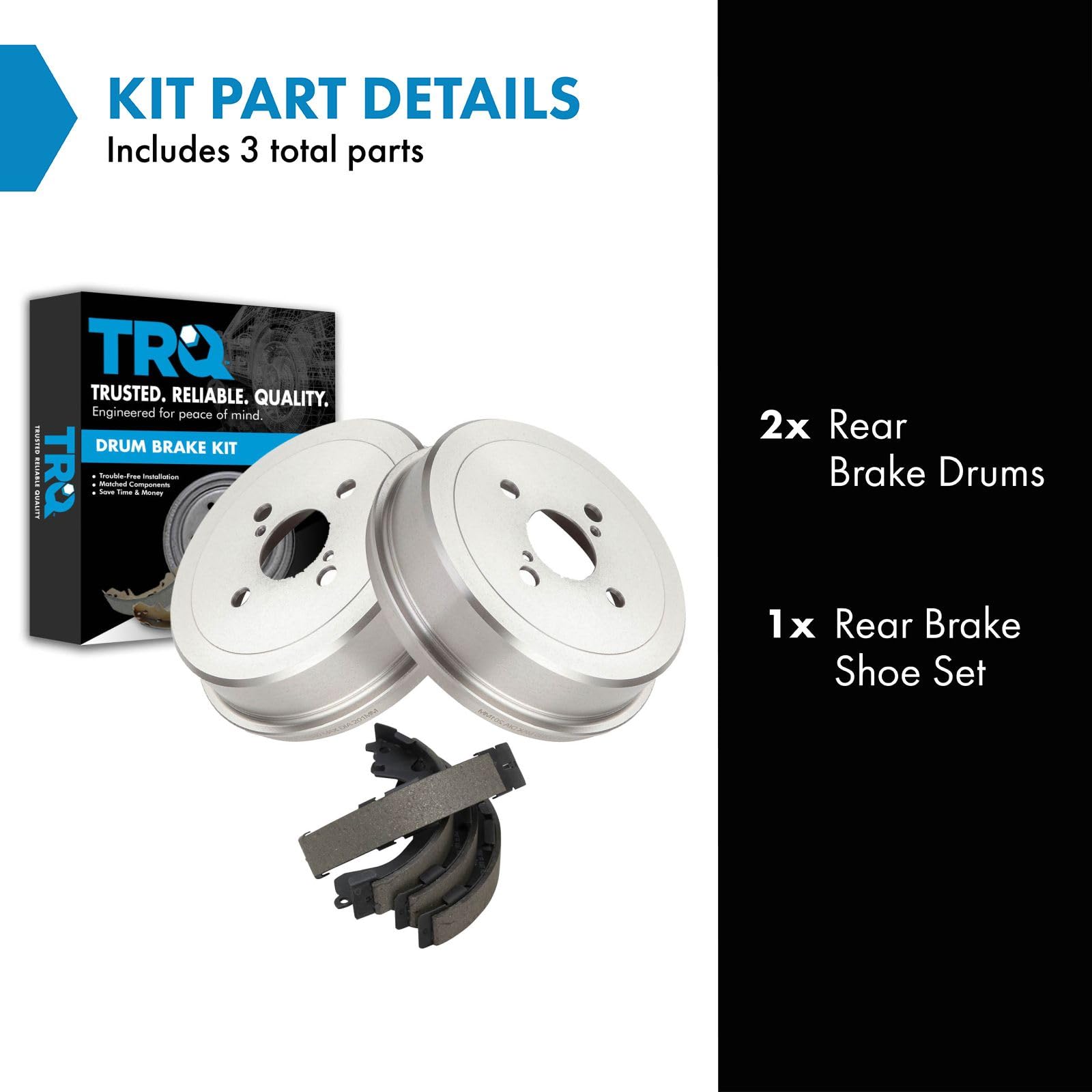 TRQ Rear Brake Drum & Shoe Pair Set for Toyota Corolla Chevy Prizm