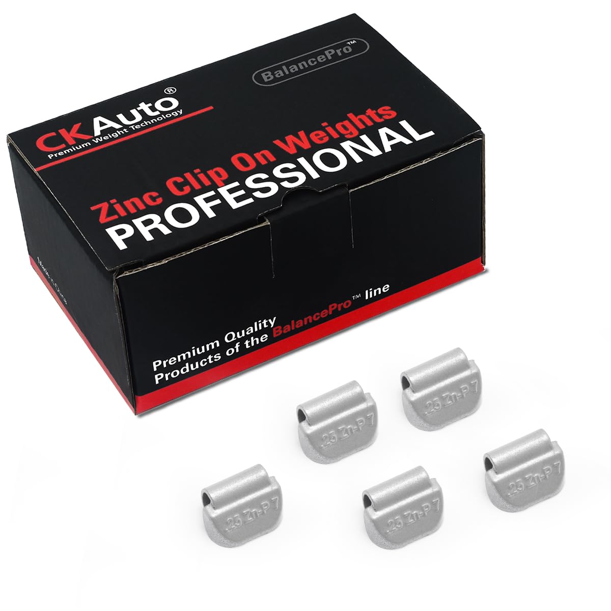 CKAuto P Series Zinc Clip on Wheel Weights 0.25oz, 1/4oz, Coated, 50Pcs/Box Fit for Steel Wheel