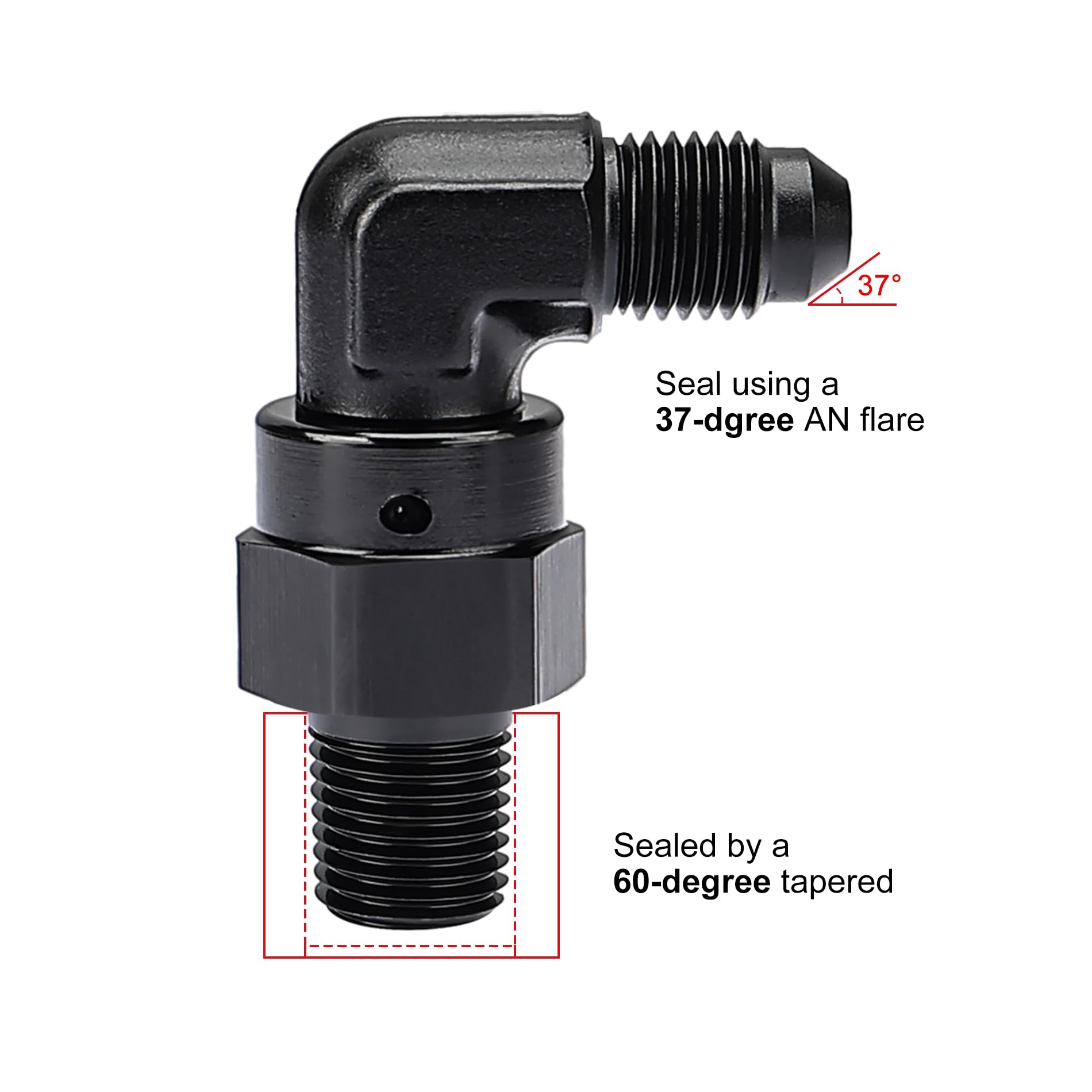 Evil Energy 3An Male Flare To 1/8 '' Npt 90 Degree Swivel Fitting Adapter Aluminum Black