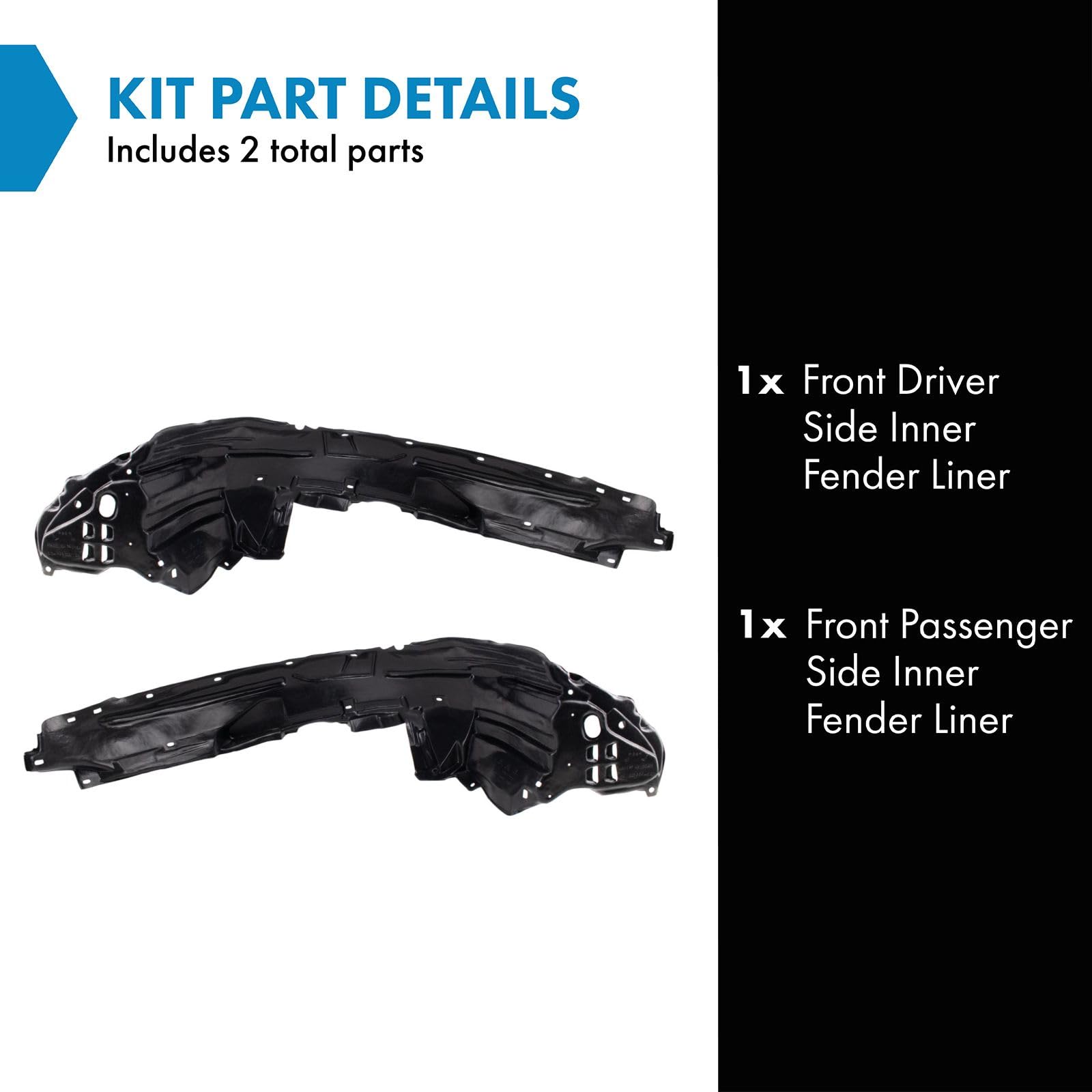 Trq Front Inner Fender Liner Set Compatible With 2006-2011 Honda Civic Ho1250107 Ho1251107