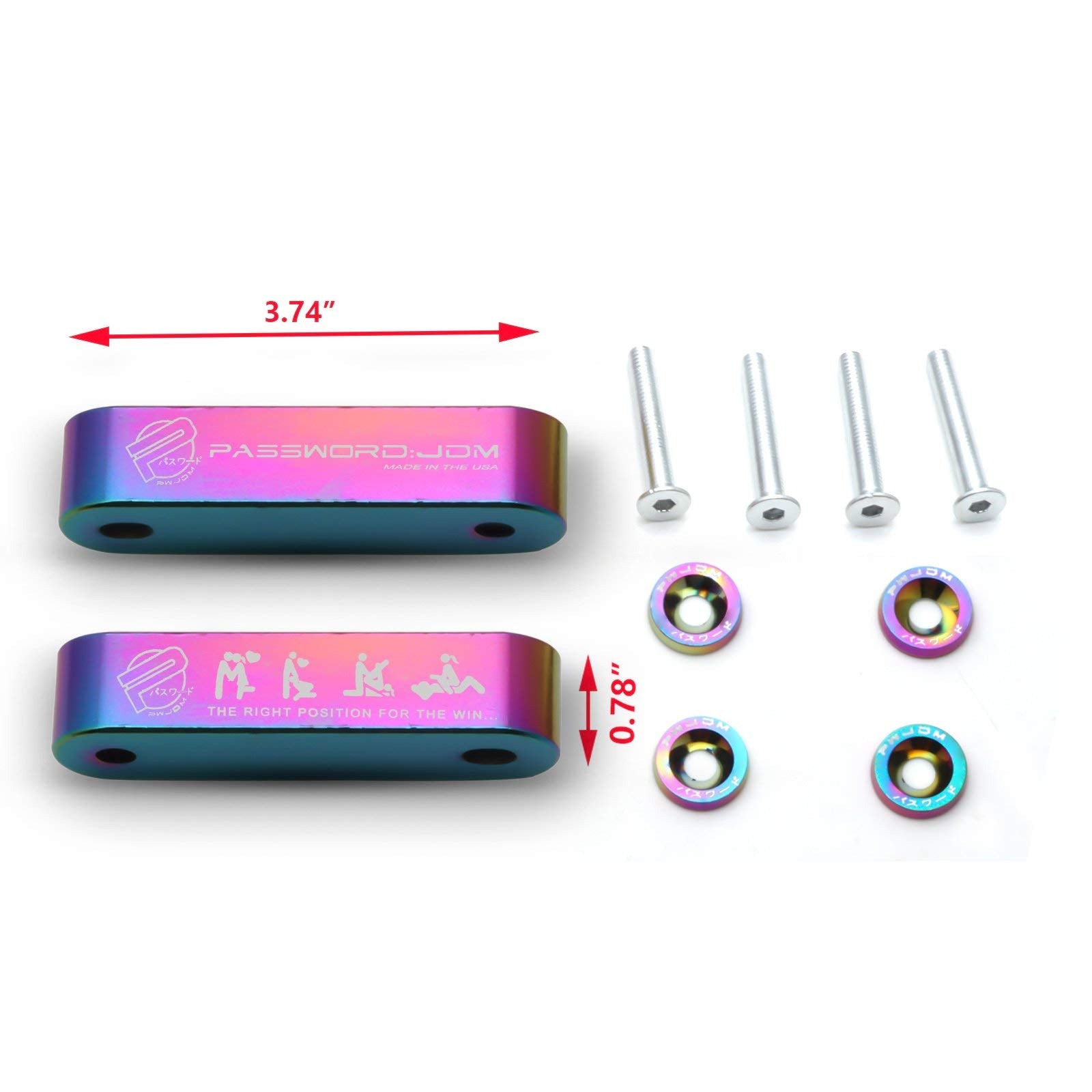 Xotic Tech JDM Hood Spacer Riser - 3/4" Anodized Neo Aluminum for Honda Civic CRX Del Sol, Acura Integra