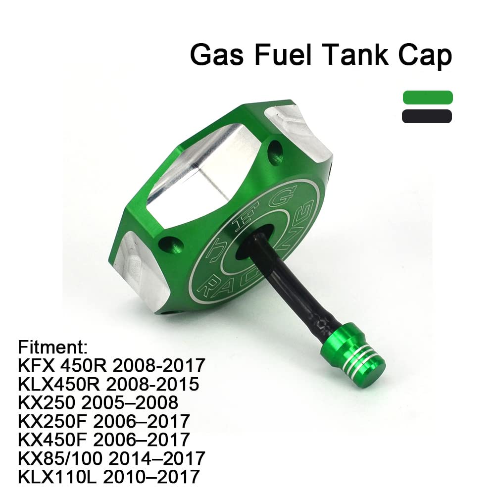 Jfg Racing Dirt Bike Gas Cap,Motorcycle Gas Fuel Tank Cap With Breather Valve Cnc For Klx 110 Klx110 Kx85 Kx100 Kx250 Kx250F Kx450F Kx450 Klx450R Dirt Pit Bike Green