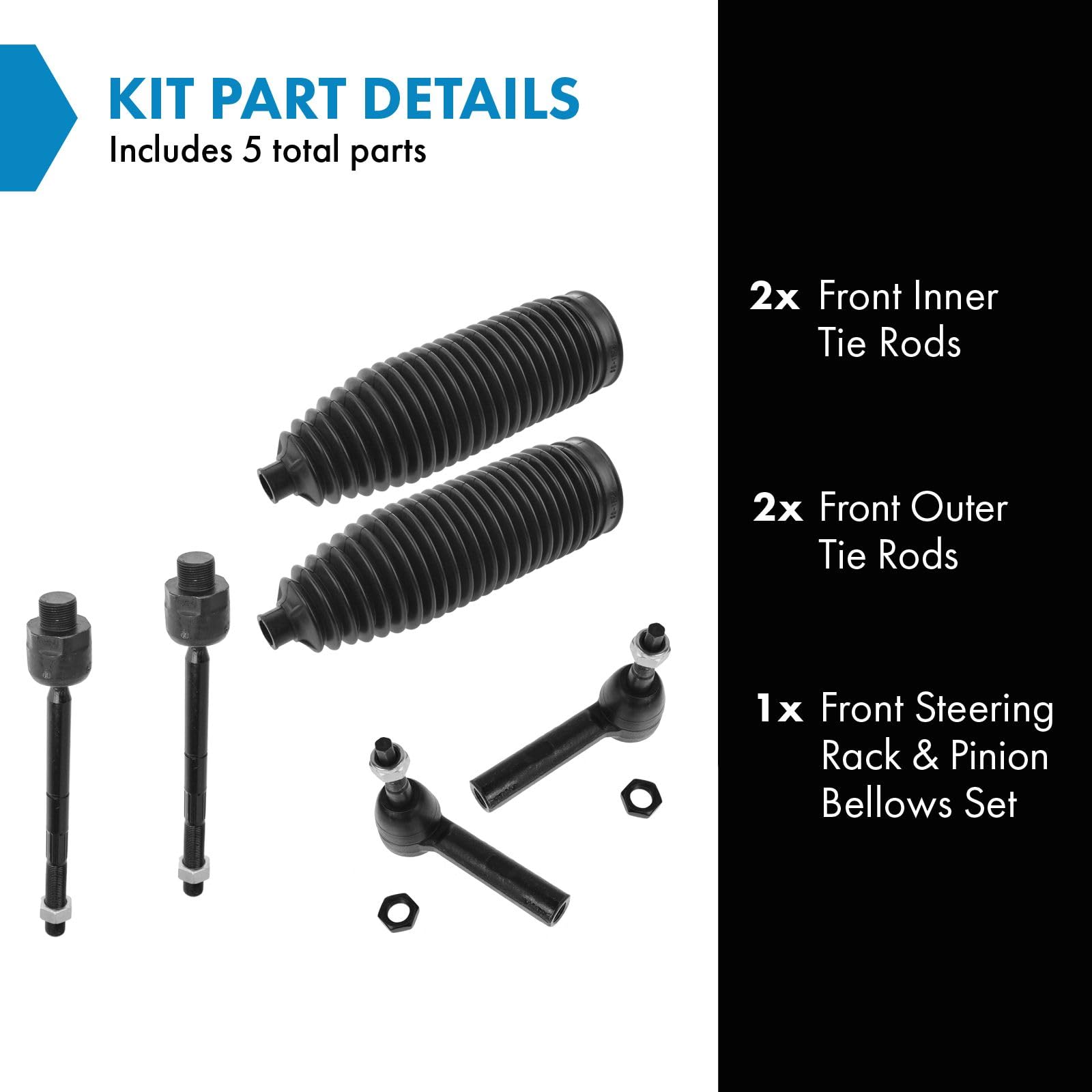 Trq Front Driver & Passenger Side Inner & Outer Steering Kit Steering Rack & Pinion Bellow Tie Rod Compatible With 2000-2004 Dod