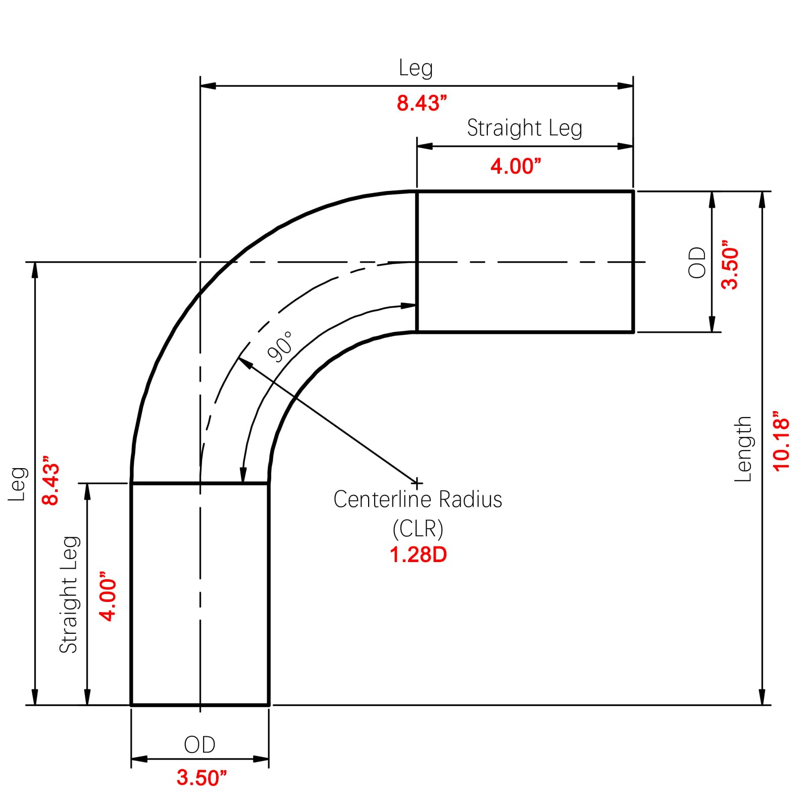 Ac Performance 3.5'' (89Mm) Od 90 Degree Aluminum Elbow Intercooler Pipe Air Intake Tube, 1.28D Radius, Brushed Finish