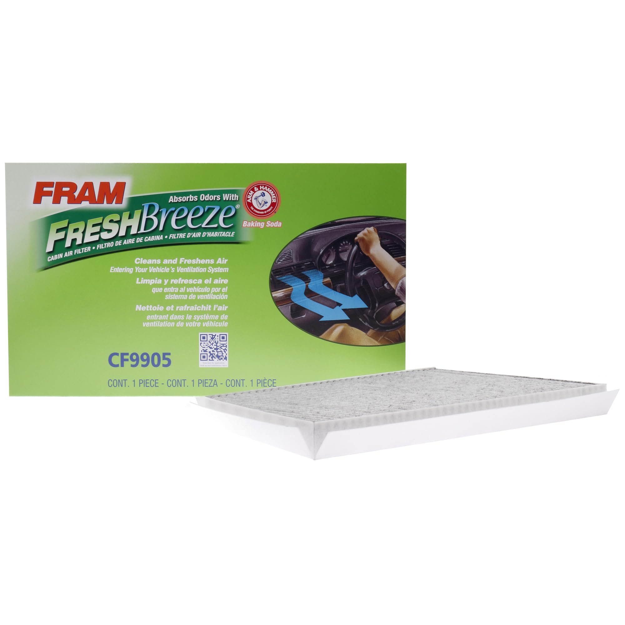 Fram Fresh Breeze Cabin Air Filter Replacement For Car Passenger Compartment W/ Arm And Hammer Baking Soda, Easy Install, Cf9905