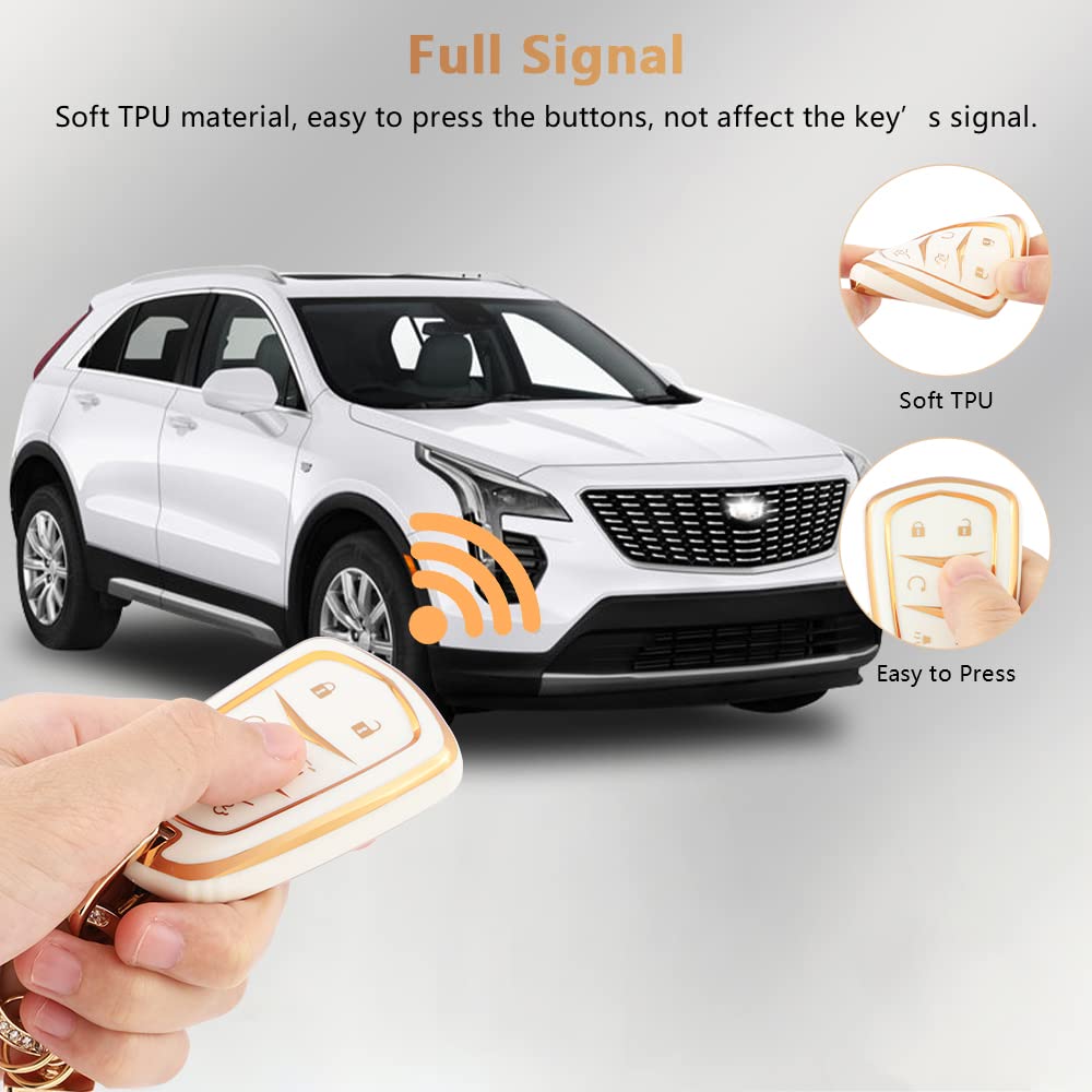 Pifoog Tpu Key Fob Cover For Chevy Equinox Camaro Traverse 5 Buttons Car Key Covers With Keychain Soft Key Shell Case Compatible Malibu Blazer Trailblazer Spark Gold White