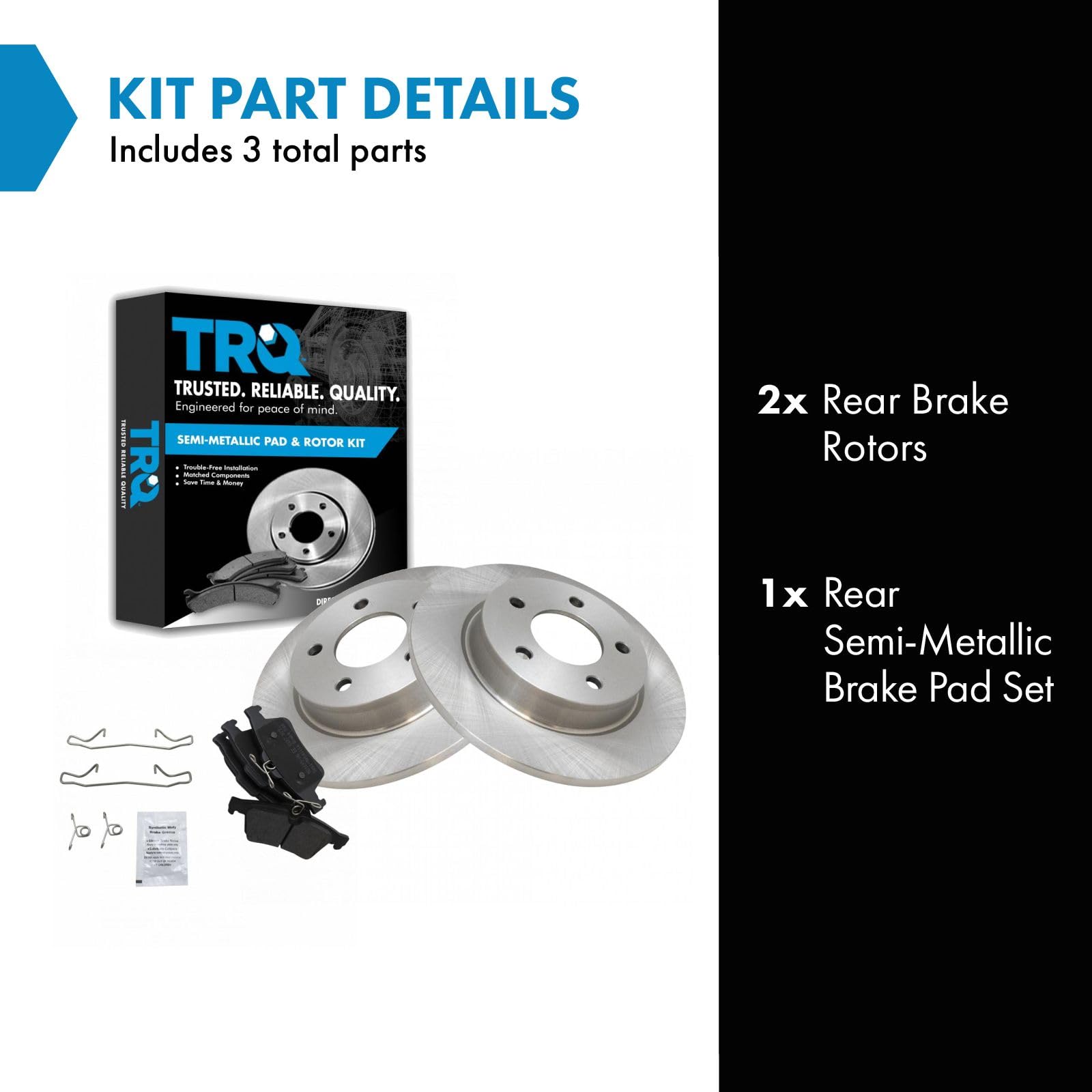 Trq Rear Brake Pad & Rotor Kit Brake Pads Brake Rotor Semi-Metallic Compatible With 2006-2013 Mazda 3