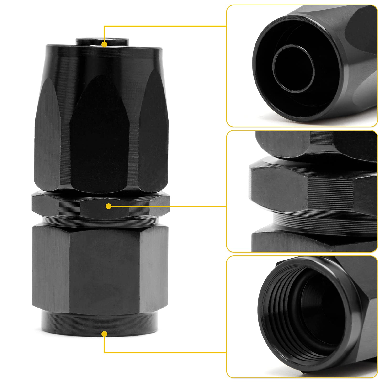 Shineyoo 10An Straight End Fitting 4 Pcs For Braided Fuel Oil Gas Line Hose End 10 An Fittings Aluminum Black