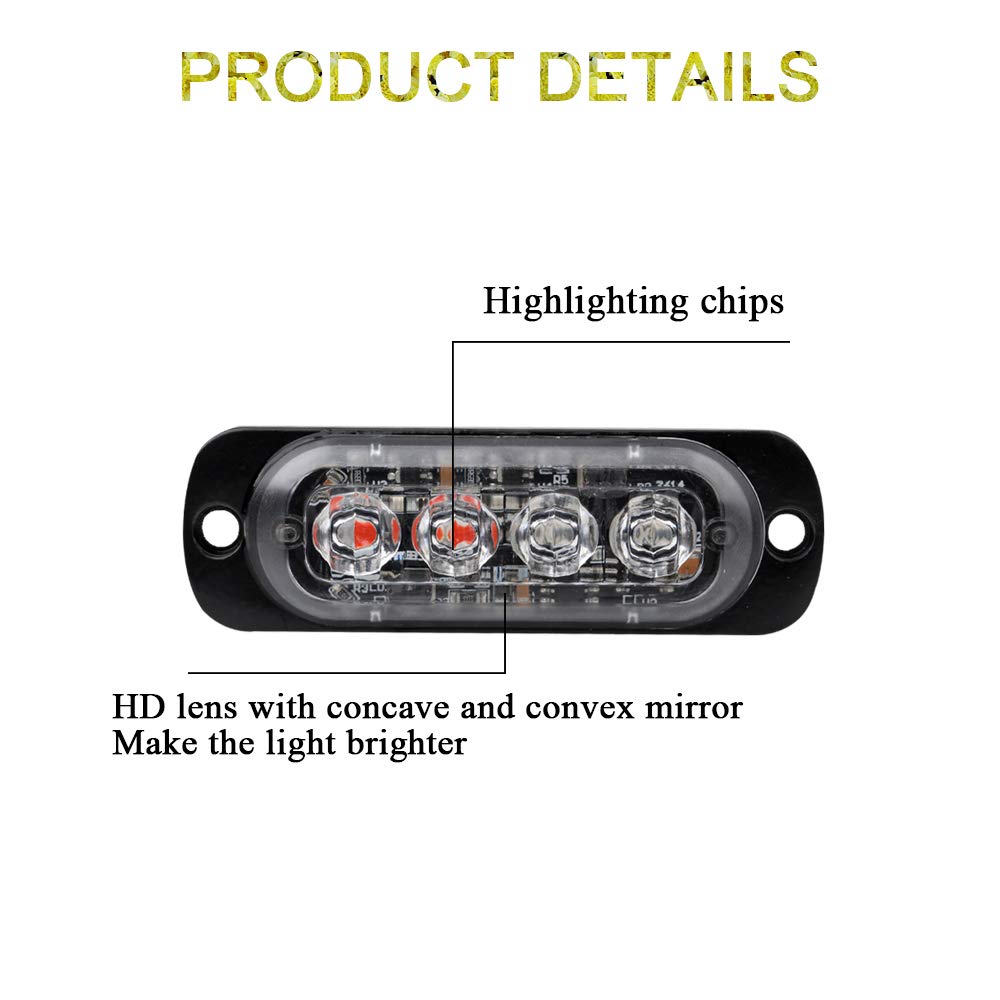 Sidaqi 4-Led Red&Blue Police Light,Surface Flash Mount Grille Emergency Strobe Lights Ultra Slim Warning Hazard Beacon Caution F