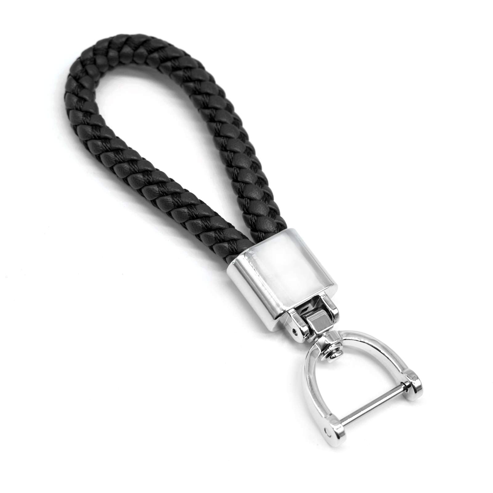 Feyoun Universal Black Leather Car Fob Keychain Metal Keyring Woven Strap Braided Rope Key Chain For Men And Women - Silver Colo