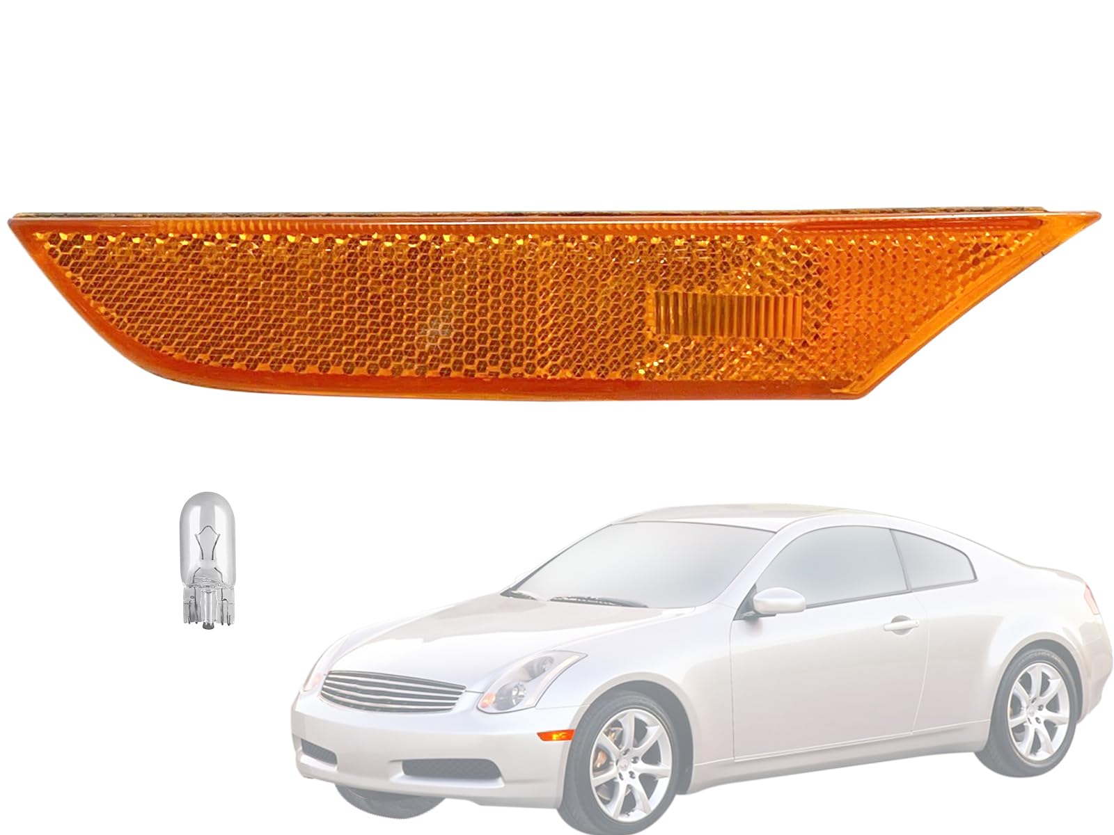 KAP Replacement for Halogen Front Side Marker Lamps 2003-2007 G35 Coupe Model Driver Left Side with Bulb Included 26185AM800 IN2