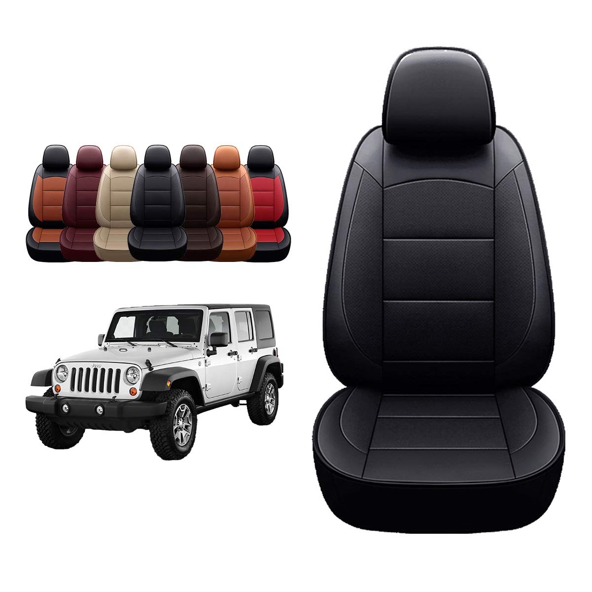 Oasis Auto 2007-2017 Wrangler Jk Custom Leather Seat Covers (2007-2010 Wrangler 2-Door, Black)