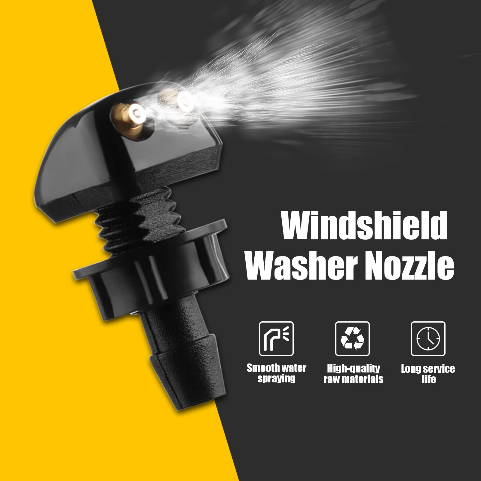 Gseigvee Pack-2 Front Windshield Washer Nozzles, Double-Hole Jet Straight Column Water Sprayer, Window Wiper Nozzle, Fit For Most Cars Washer Spray Jet Kit (Black)