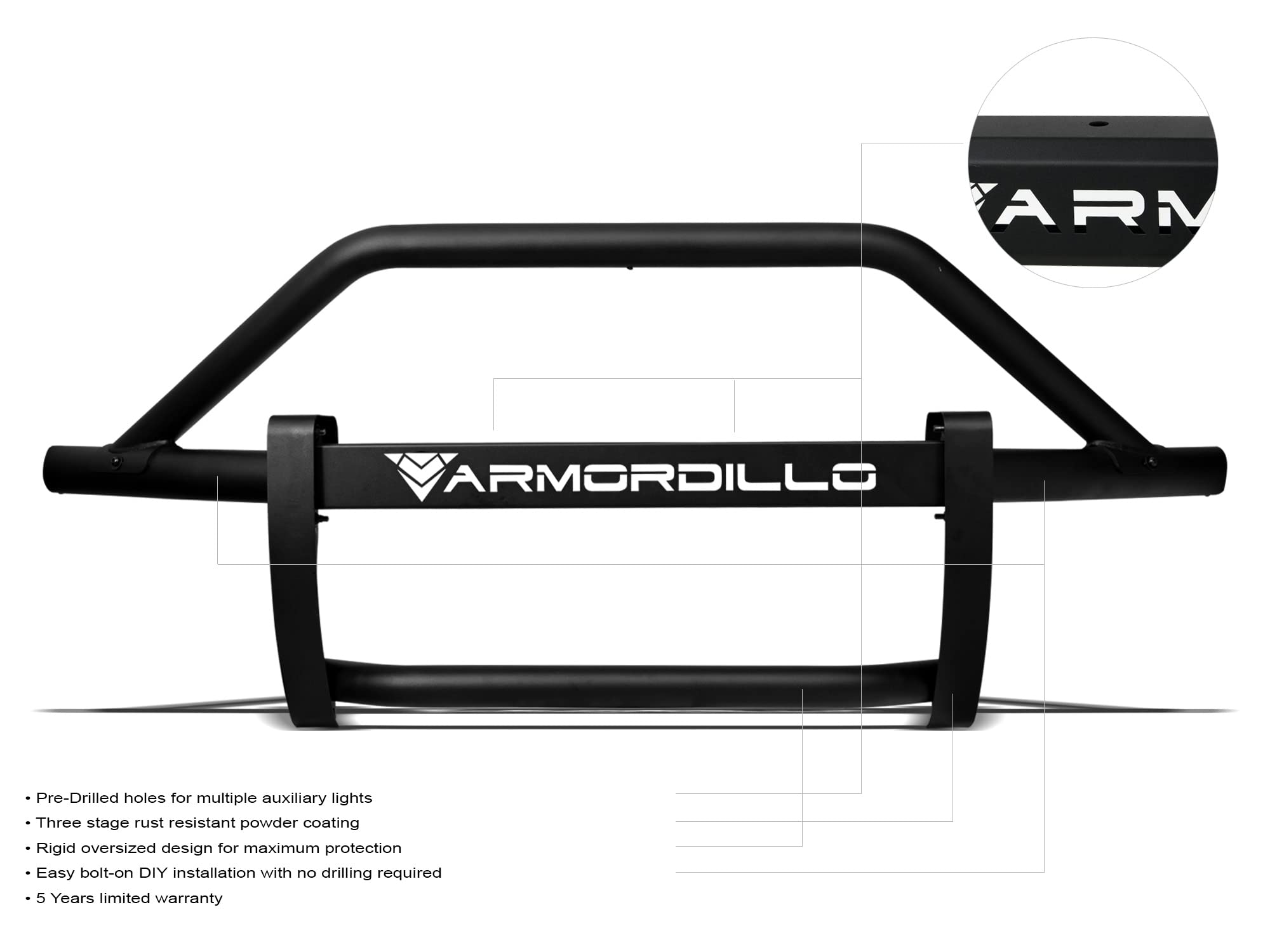 Armordillo 7168428 Ar Pre-Runner Style Modular Bumper Grille Guard - Matte Black Fits 2009-2018 Dodge Ram 1500/2019-2023 Classic