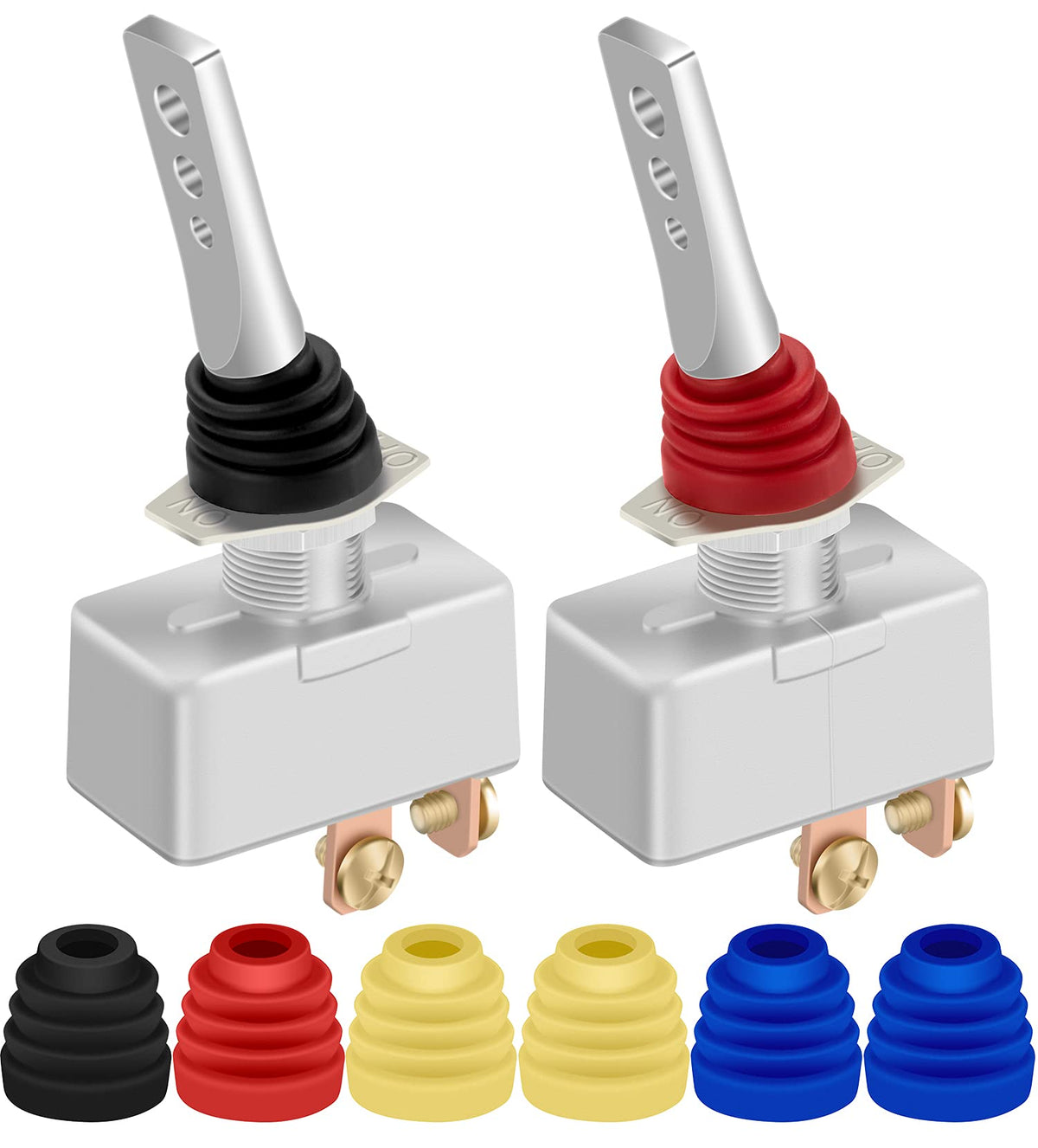Daiertek 12 Volt 50 Amp Heavy Duty Toggle Switch 12V On Off Ip65 Waterproof Switch 2 Pin With Rubber Boot Cover (Black Amber Red Blue) -2Pcs