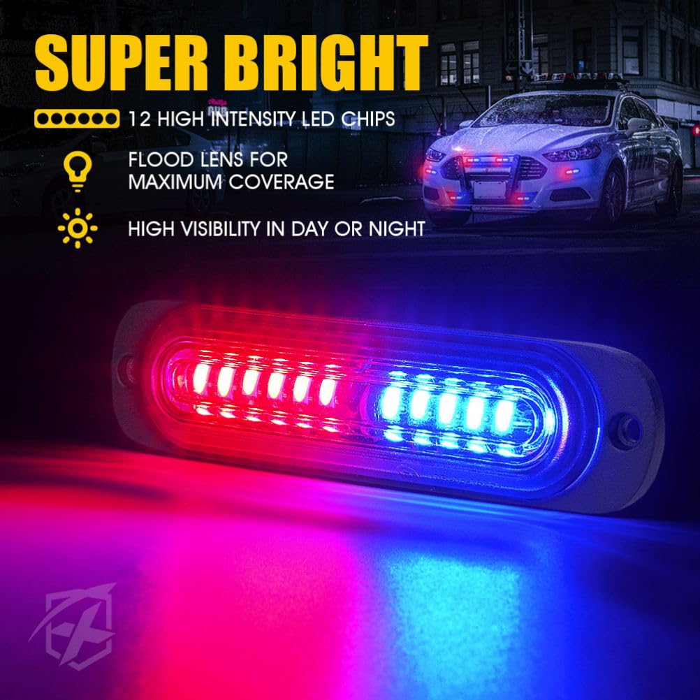 Xprite Red Blue Led Surface Mount Strobe Police Lights Kit, W/Control Panel Emergency Safety Warning Flashing Grille Cop Marker