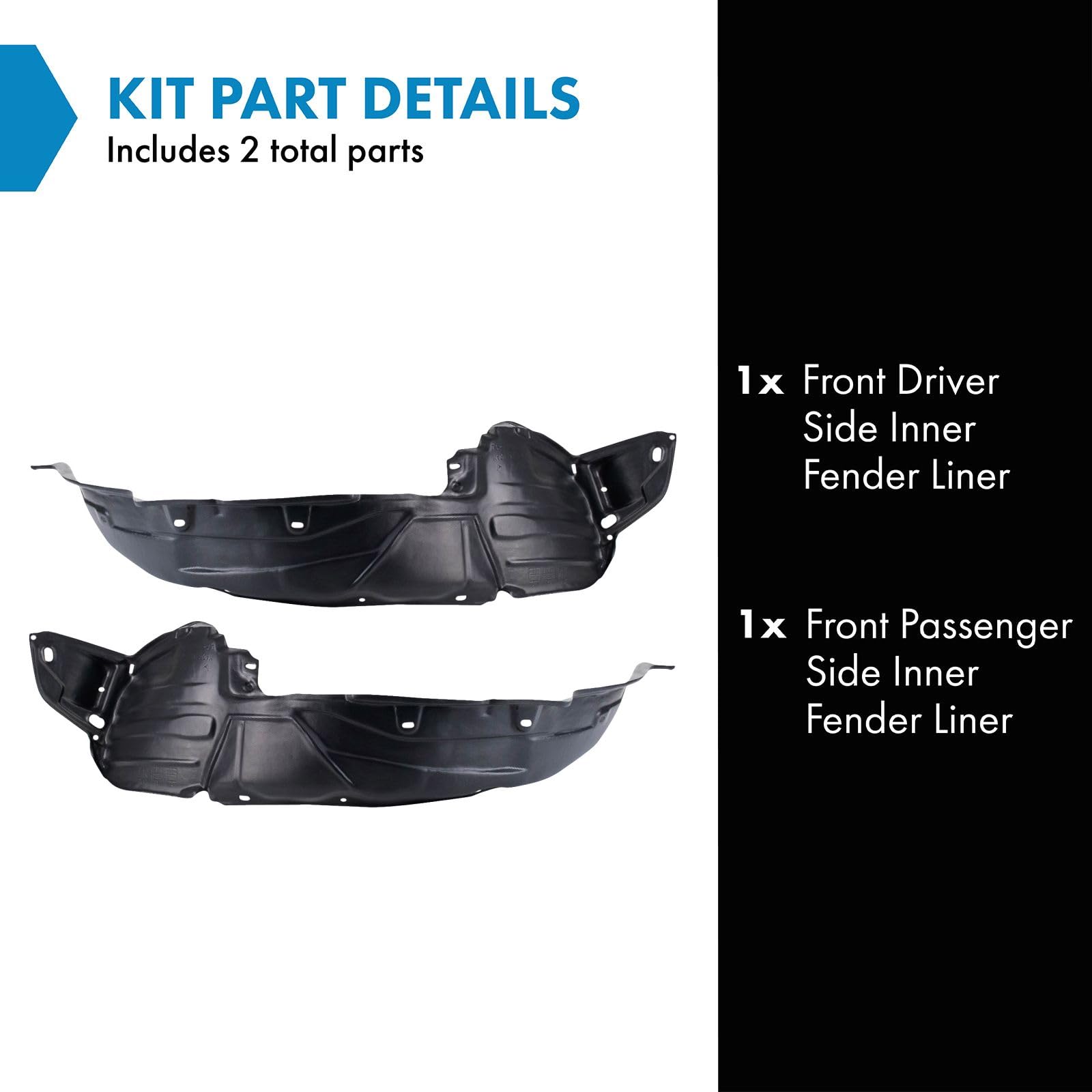 Trq Front Inner Fender Liner Set Compatible With 2002-2005 Honda Civic Ho1248119 Ho1249119