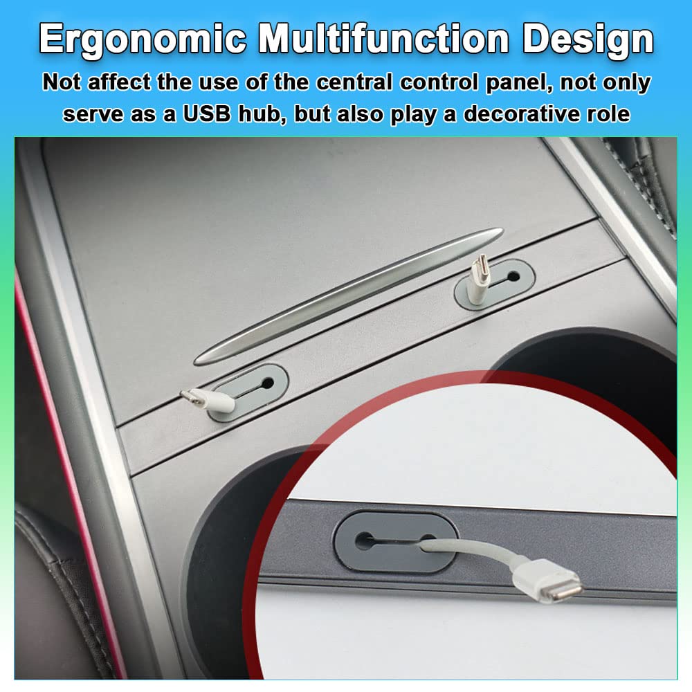 Carbar Tesla Usb Hub For Model 3 2021-2023, Model Y 2019-2023 Automotive Center Console Cable Organizer With Charging Cable Mana