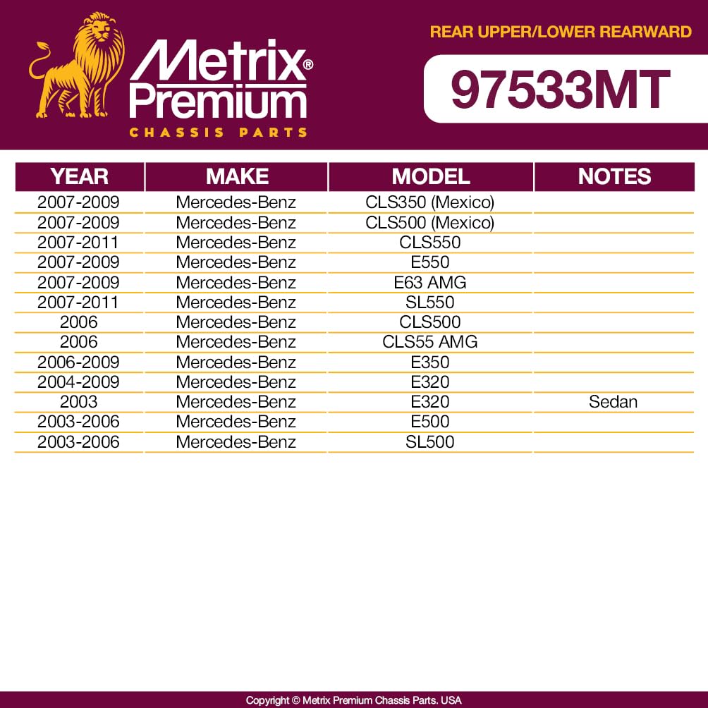 Metrix Premium Chassis Parts - 4 Pc L/R Rear Lower & Upper Rearward Control Arm Kit Fits 07-09 Mercedes-Benz Cls350 (Mexico), 06