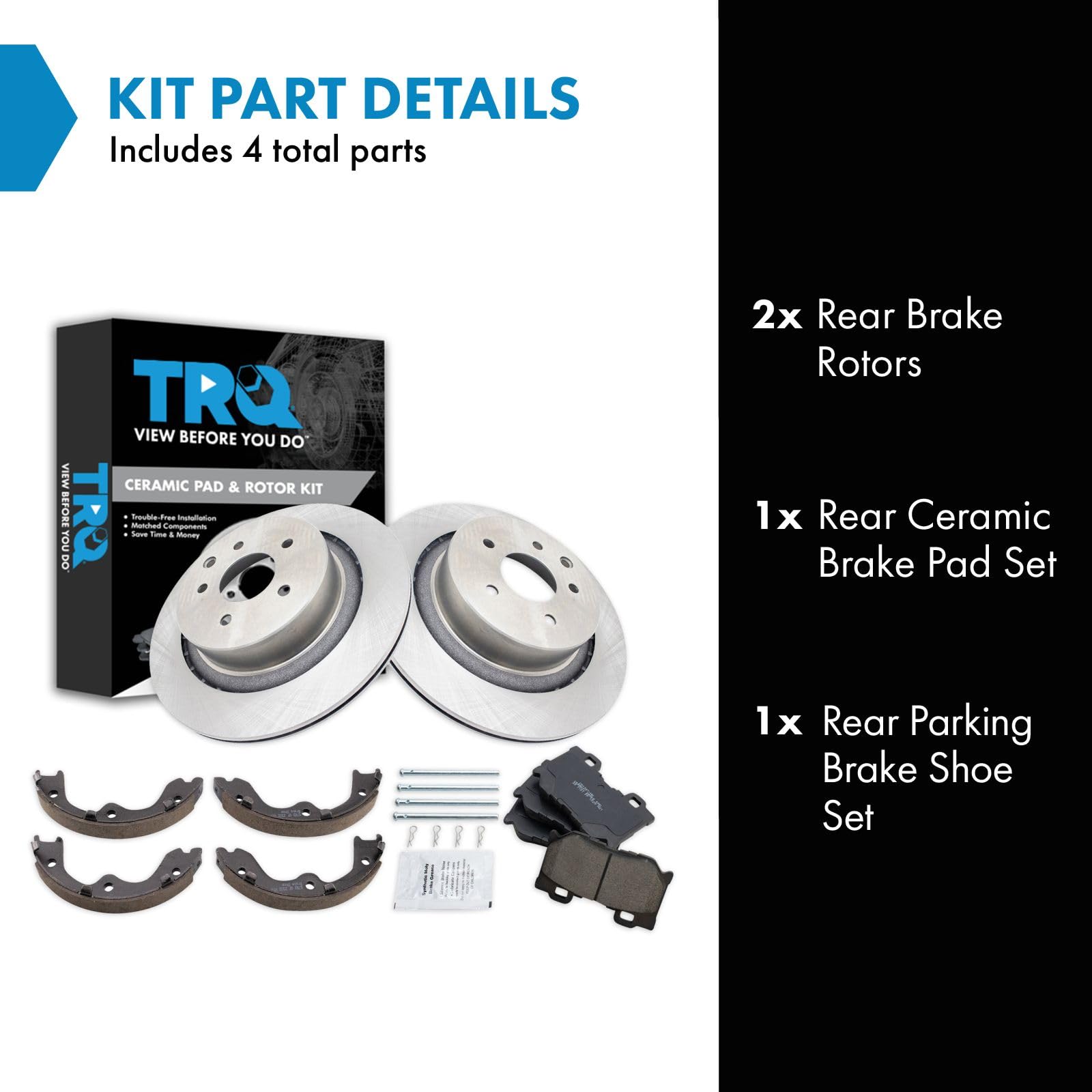 Trq Rear Brake Pad & Rotor Kit Brake Pads Brake Rotor Parking Brake Shoe Set Ceramic Compatible With 2008-2013 Infiniti G37 2015