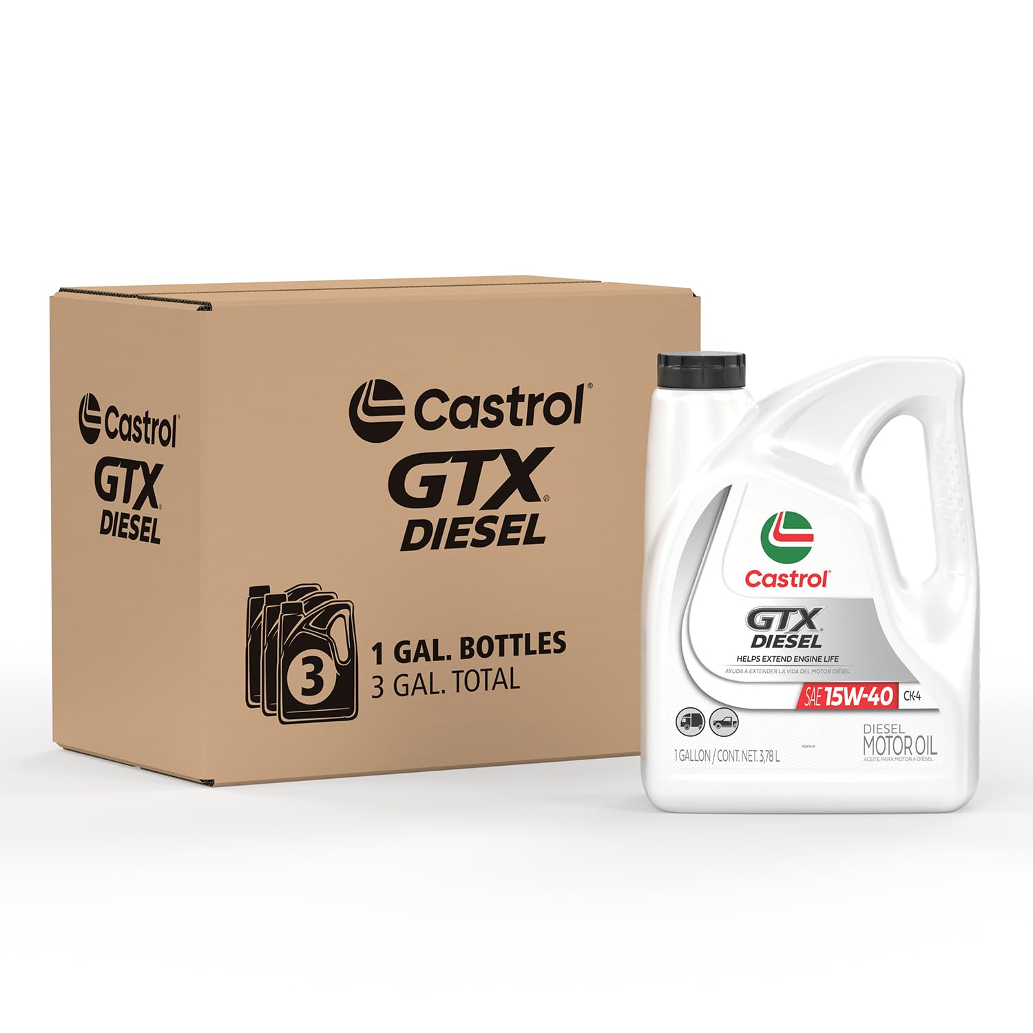 Castrol Gtx Ck-4 Conventional Diesel Motor Oil, 15W-40, 1 Gallon, Pack Of 3