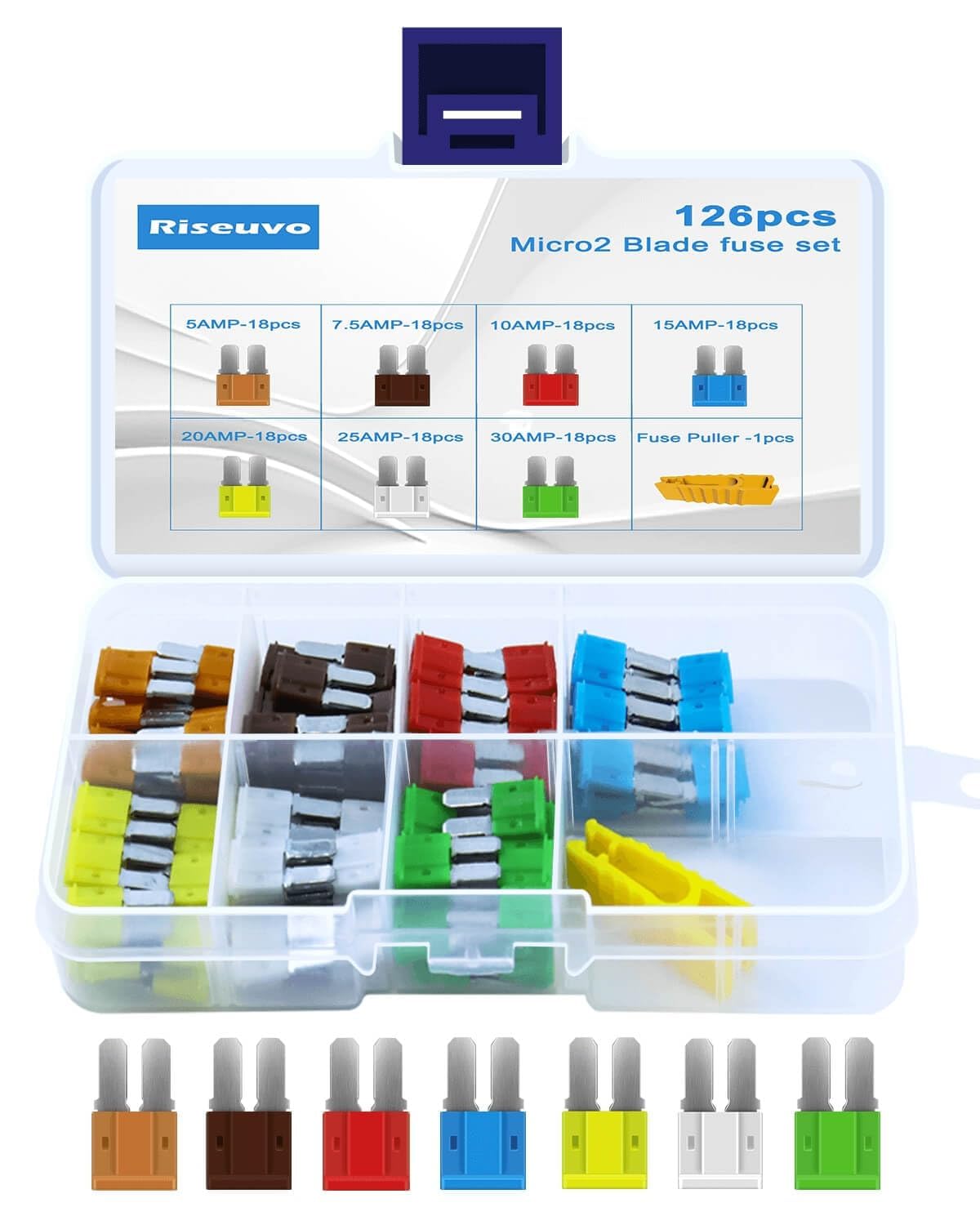 126Pcs Micro Fuses Assortment Kit - Micro2 Atr Blade Fuses Automotive For Car, Boat, Rv, Truck, Suv Replacement (5A, 7.5A, 10A, 