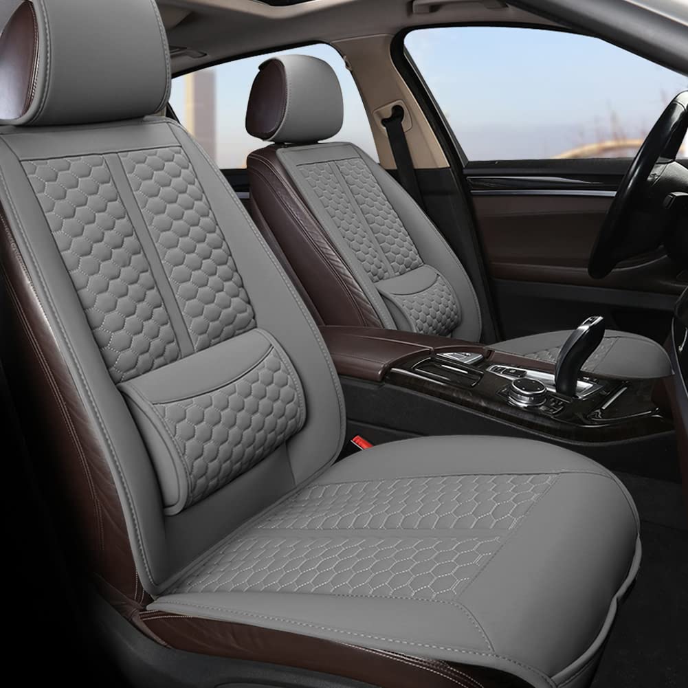 Black Panther Car Seats Covers, 1 Pair Universal Sideless Driver Seat Protectors With Lumbar Support And Headrest Covers (Gray)