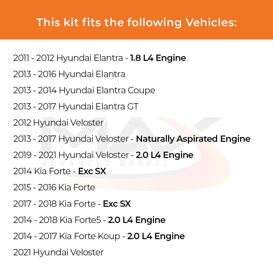 Max Advanced Brakes Front Brake Kit For 2011-2016 Hyundai Elantra Gt Veloster 2014-2018 Kia Forte Forte5 Koup Replacement Cross Drilled Disc Brake Rotors And Ceramic Brake Pads