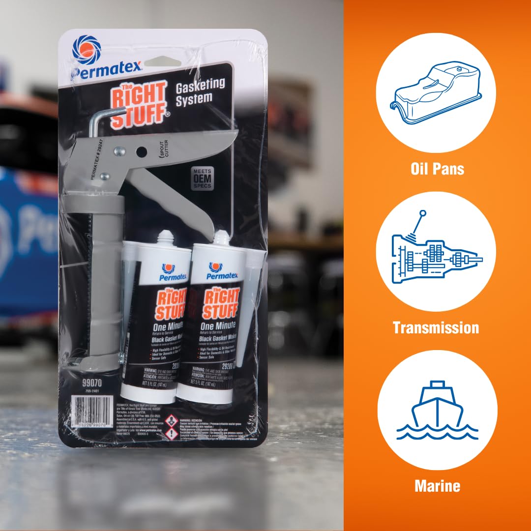 Permatex 99070 The Right Stuff Gasket Maker, 5 Oz. - 2 Pack With Caulking Gun