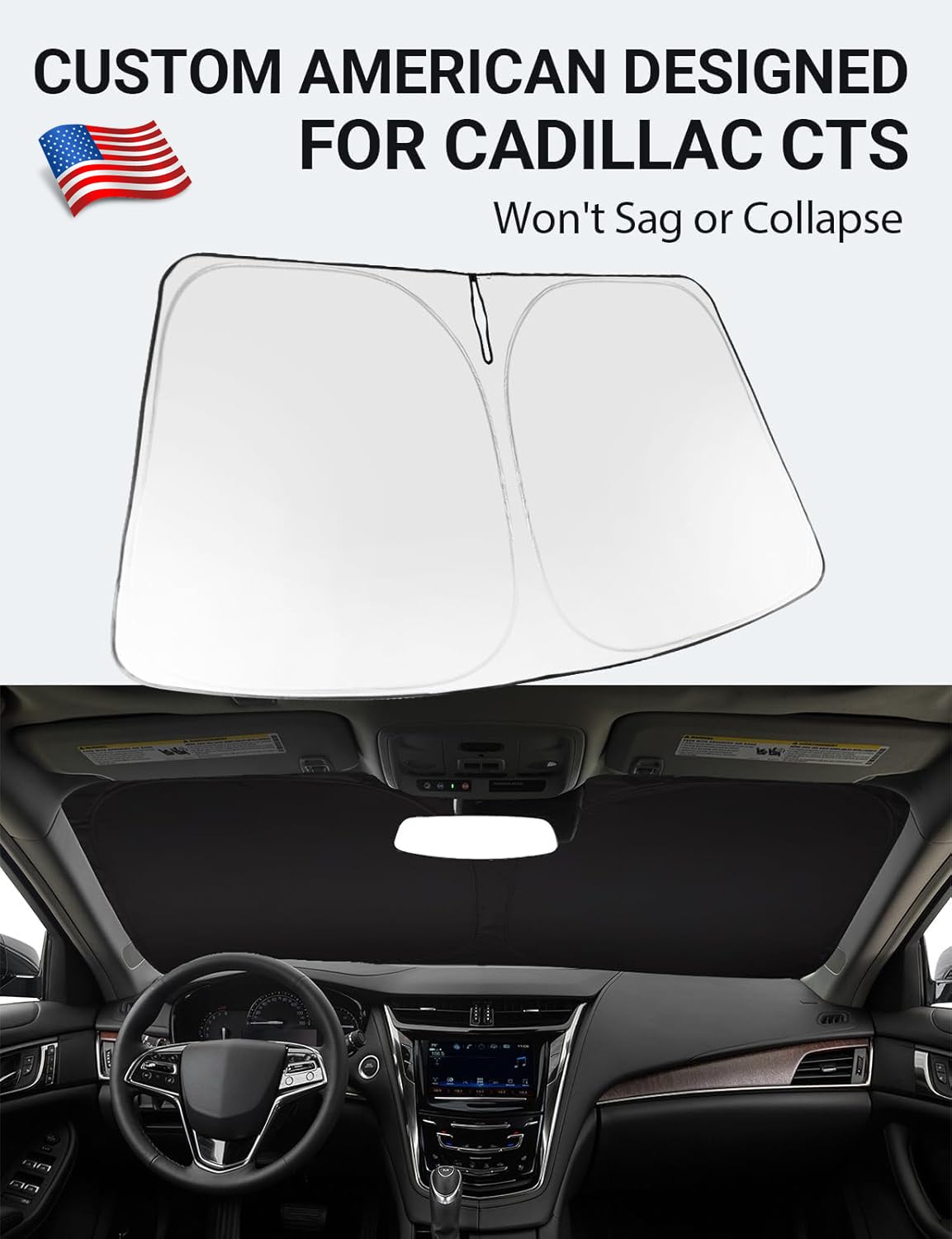 Proadsy 2025 Upgrade Windshield Sun Shade Custom Fit 2014-2019 Cadillac Cts Foldable Front Sunshade Protector Sun Visor Blocks U