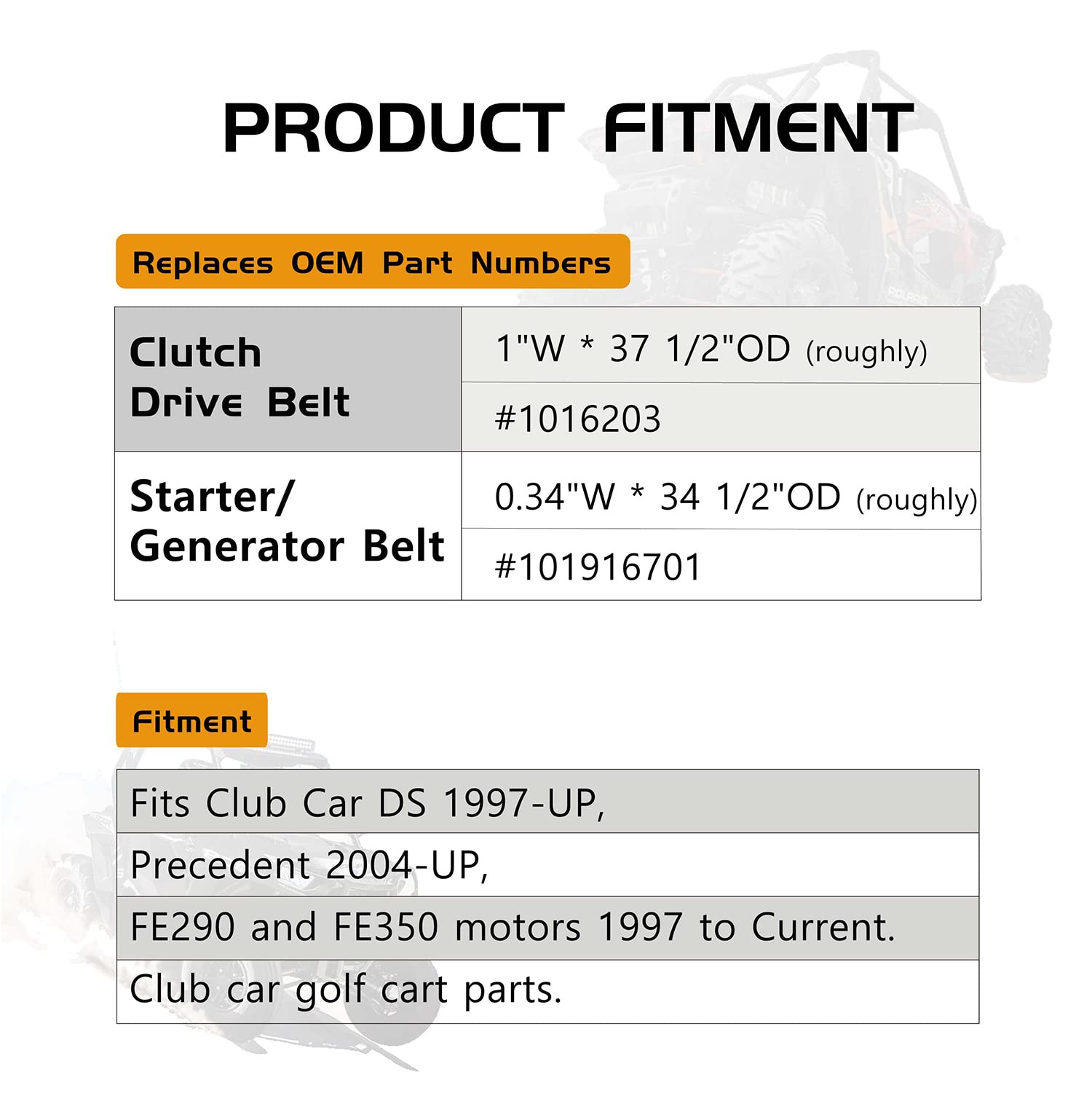 Tuntrol Golf Cart Starter/Generator & Drive Belt Kit Fit For Club Car Ds 1997-Up And Precedent 2004-Up With Kawasaki Engine, 1016203 101916701