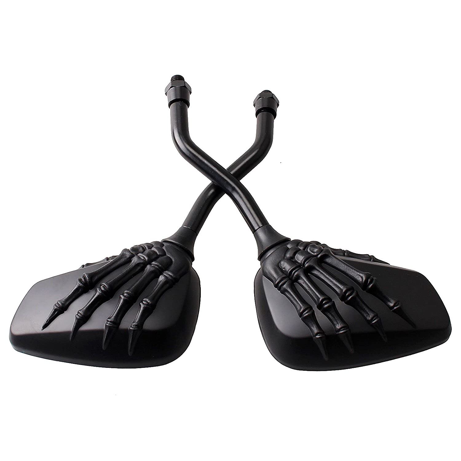 Pairs Of Distinctive Skull Skeleton Hand 8Mm 10Mm Rearview Side Mirror For Motorcycle Scooter Moped Bike Standard Bike (Black)