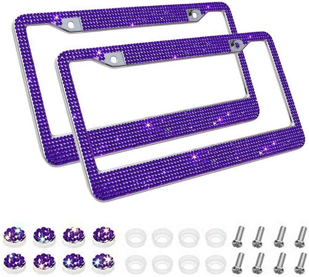 Jushachengta Bling Bling License Plate Frames 2 Pack White Bow - Handmade Waterproof Glitter Rhinestones Crystal Plate Frames Fo