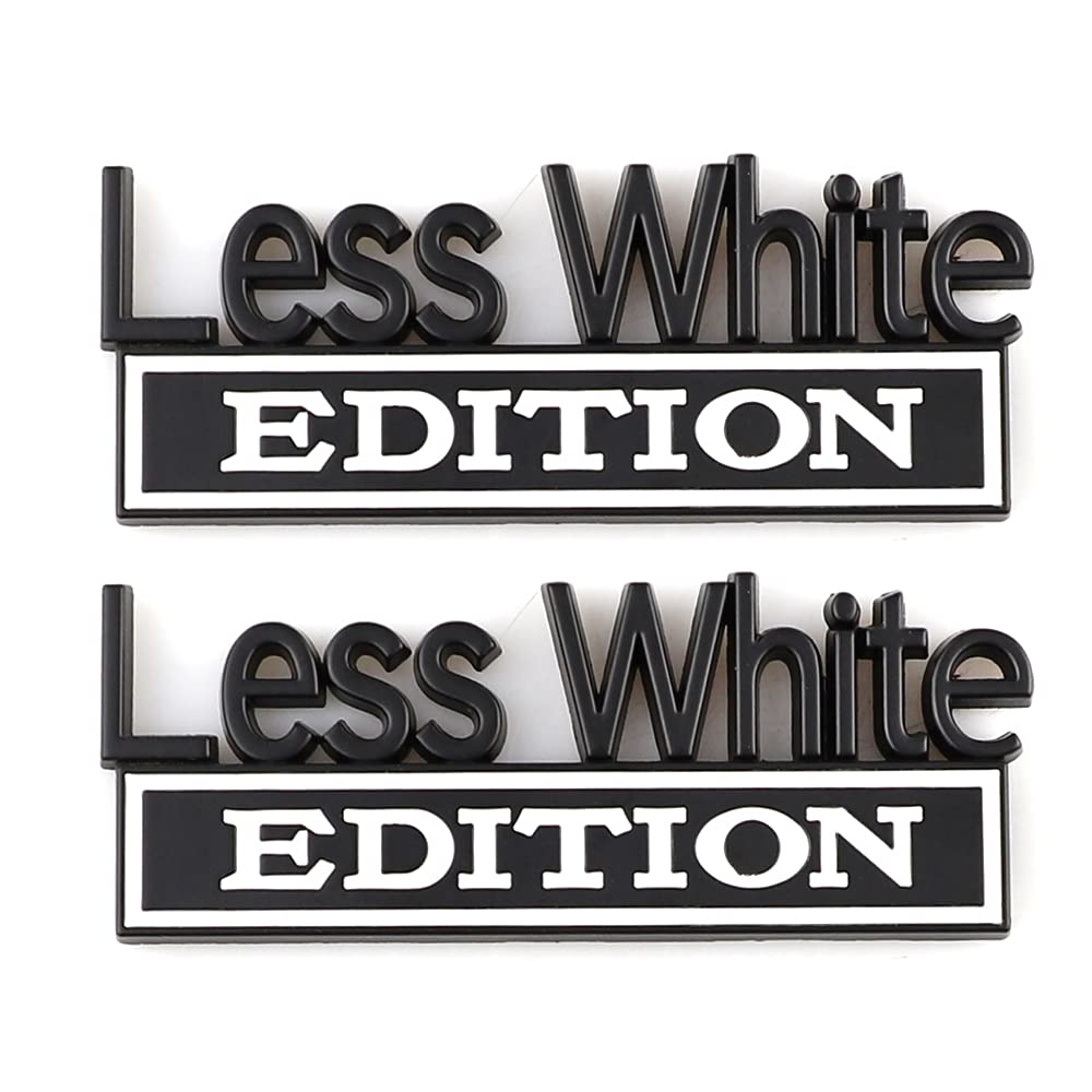 2 Pcs Less White Edition Emblem Car Side Rear Front Hood Trunk Door Badge 3D Decal Sticker Fit For Car Truck Suv (Less White, Bl