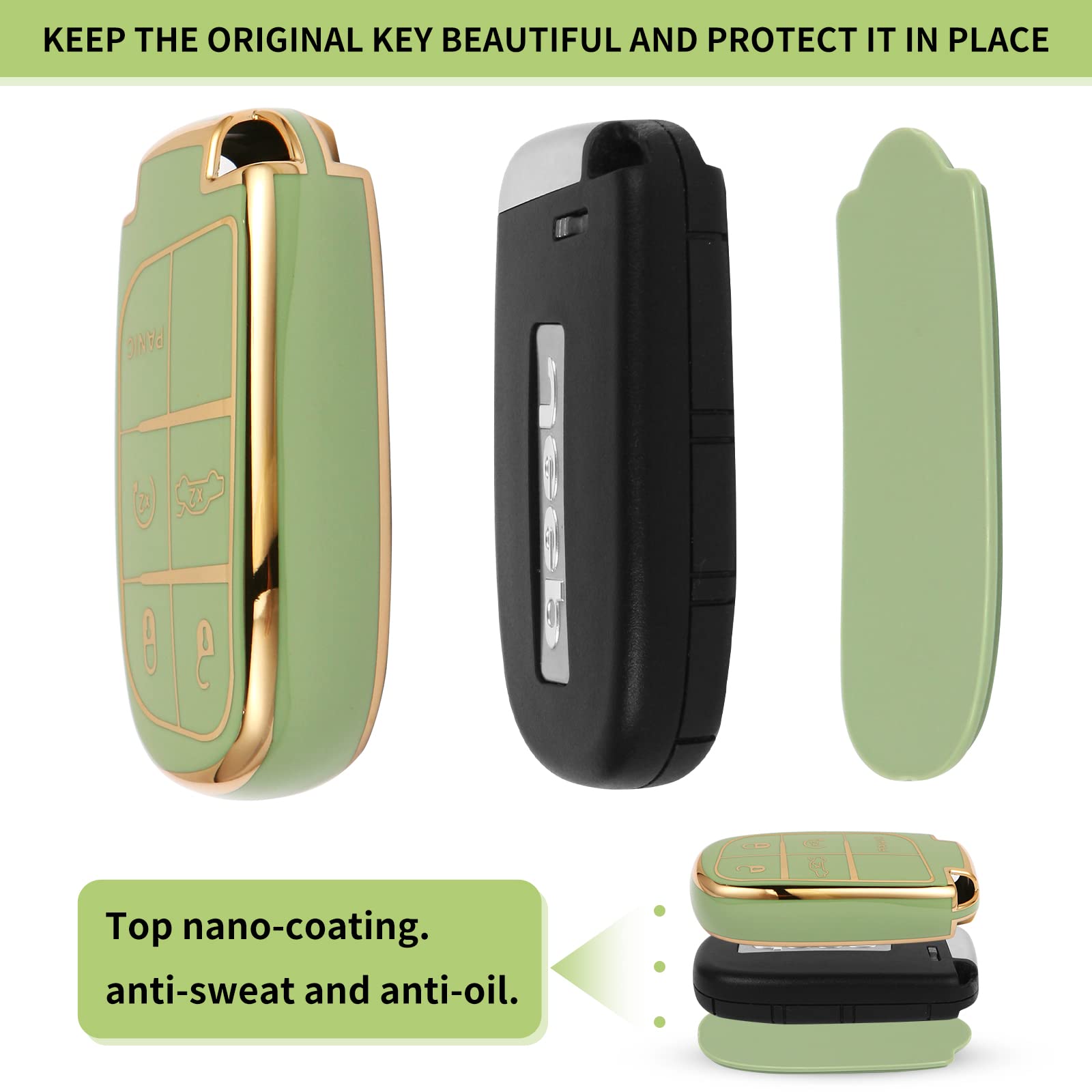 For Jeep Accessories Wristlet Key Fob Cover, Anti-Fingerprint Special Tpu Key Case,Compatible With Grand Cherokee Renegade Dodge