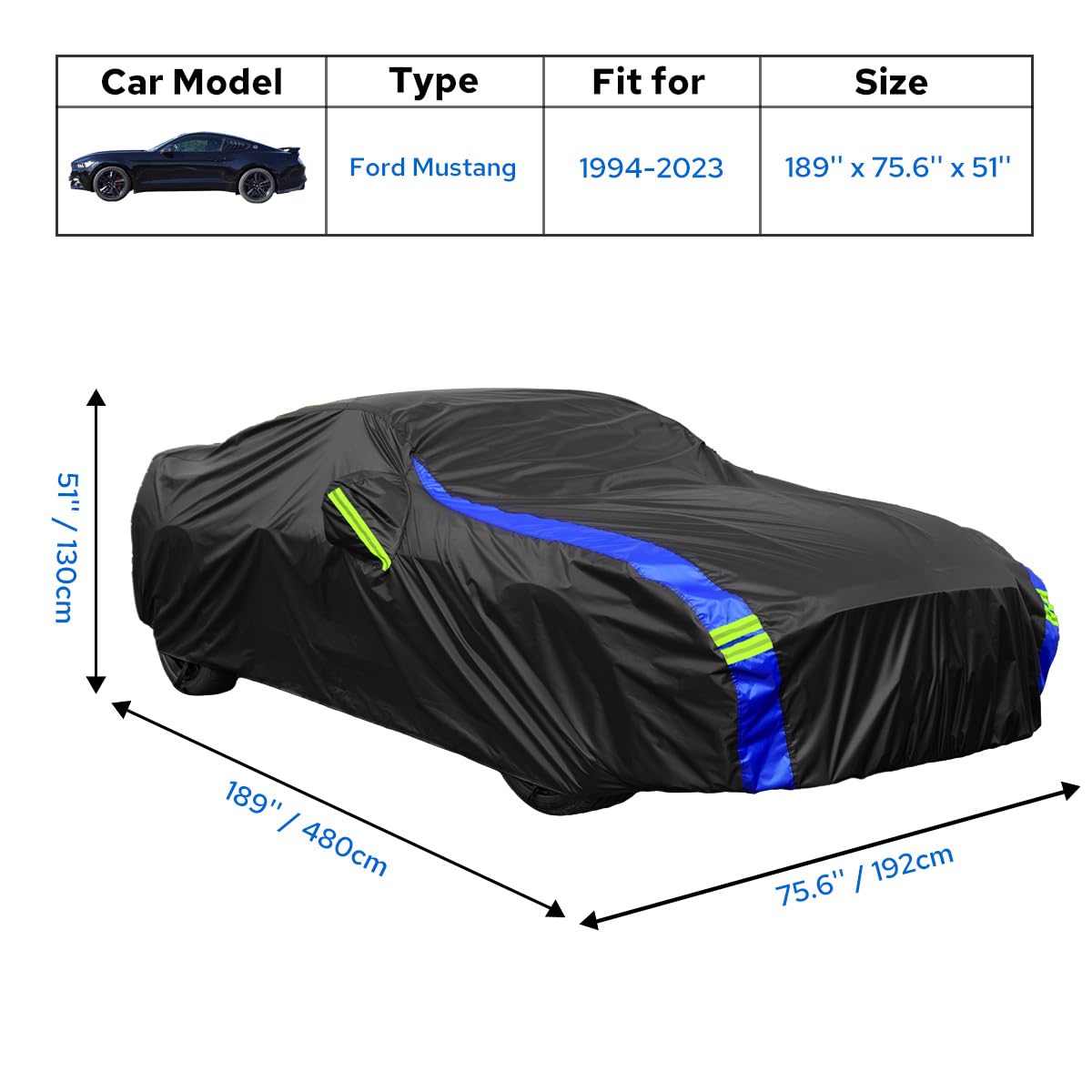 Avecrew For Ford Mustang Car Cover Waterproof All Weather For Automobiles, Outdoor Full Exterior Covers Fit Sedan Ford Mustang W