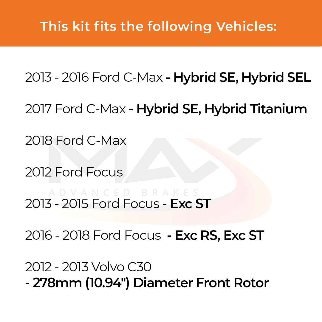 Max Advanced Brakes Front Brake Kit Compatible With 2012-18 Ford Focus C-Max Compatible With Volvo C30 W/10.94 '' Rotor Replacem