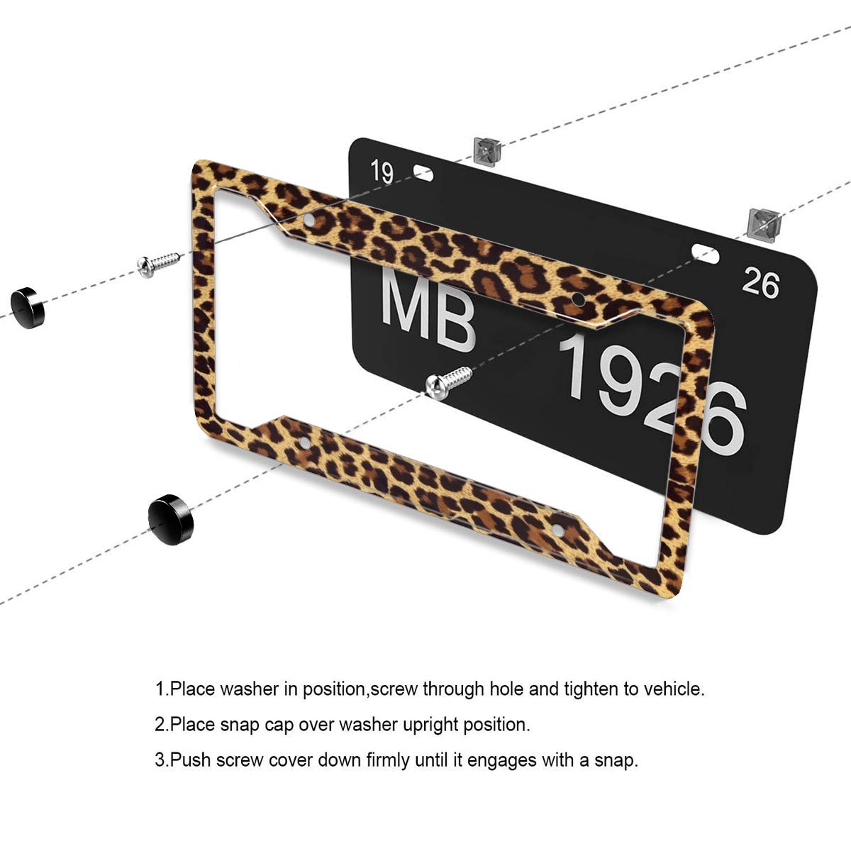Personalized License Plate Frame Metal Aluminum Cute Cheetah Leopard Brown License Plate Cover Car Tag Holder With 4 Holes And Screws For Women Men Auto For Usa Canada Vehicles Standard (12X6)