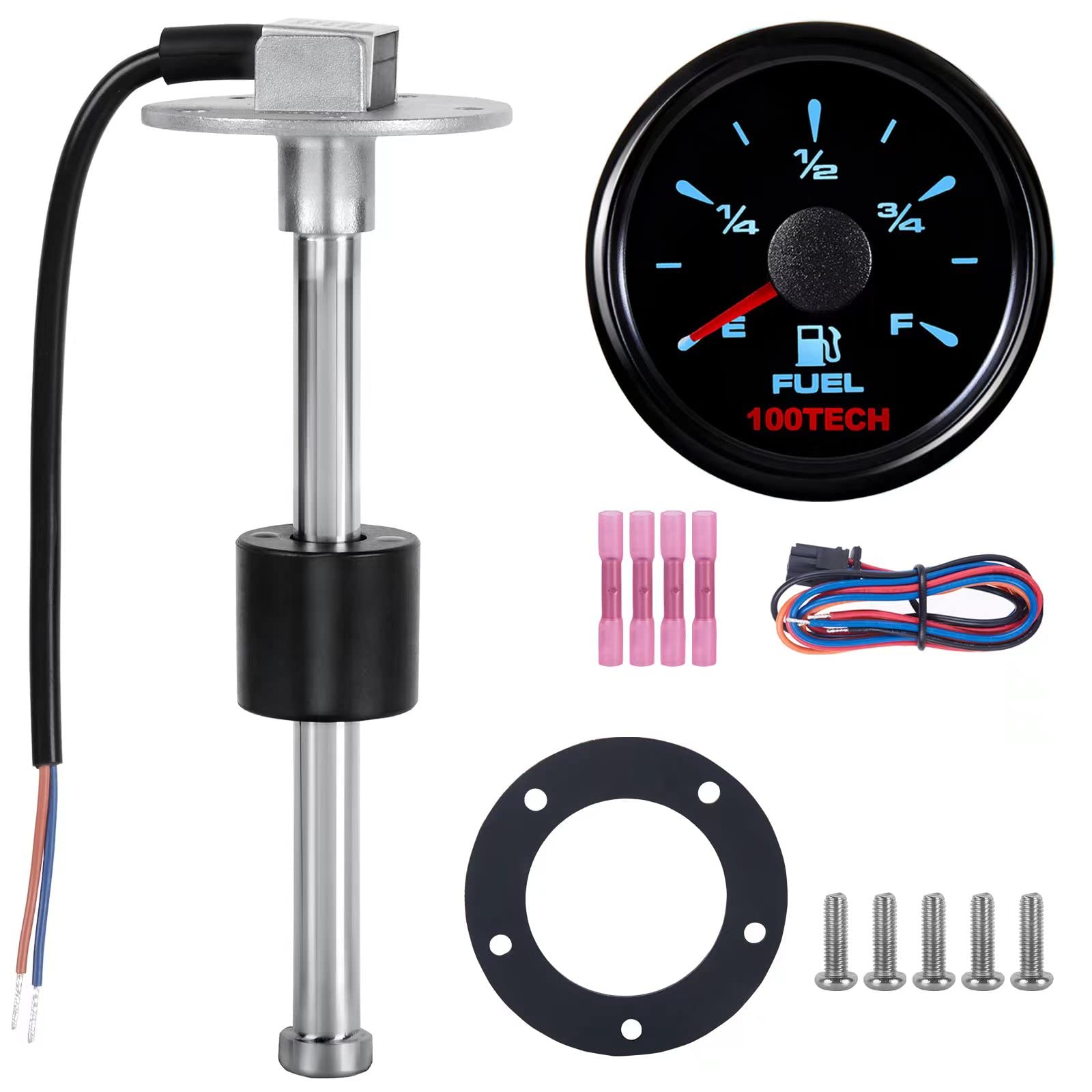 100TECH Boat Fuel Sending Unit with Gauge 11''(280mm) SUS316 Stainless Steel Marine Fuel Level Sender Fuel Sender Unit Gas Tank 