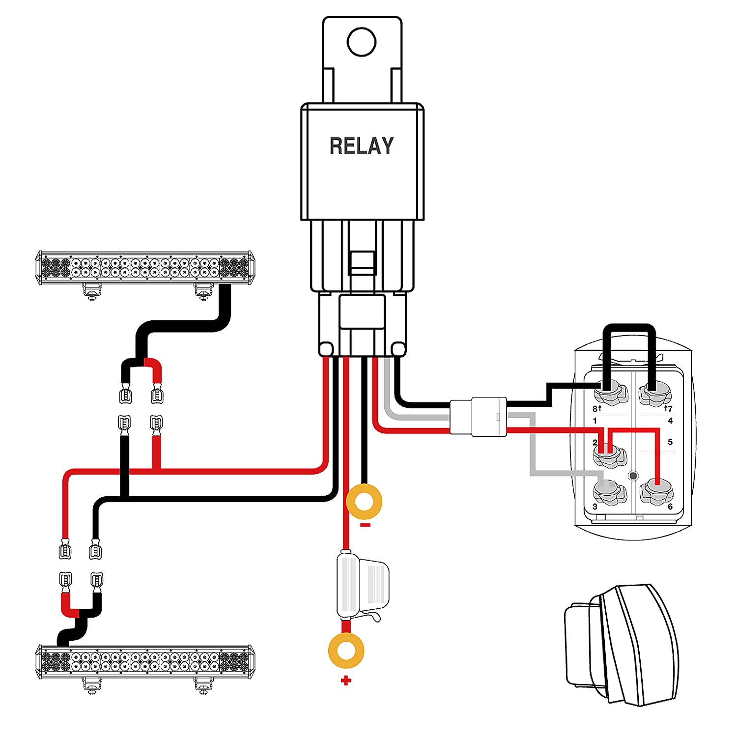 Nilight - 10015W - Ni-Wa 09 Led Light Bar Wiring Harness Kit 14Awg Heavy Duty 12V 5Pin Rocker Switch Laser On Off Waterproof Swi