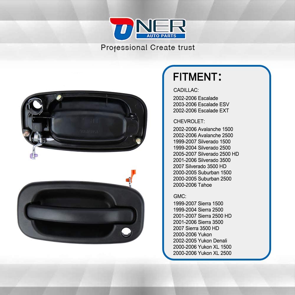 ONER Left and Right Pair of Black Exterior Door Handles, Fit for 1999-2007 Chevy Silverado,GMC Sierra 2002-2006 Cadillac Escalad