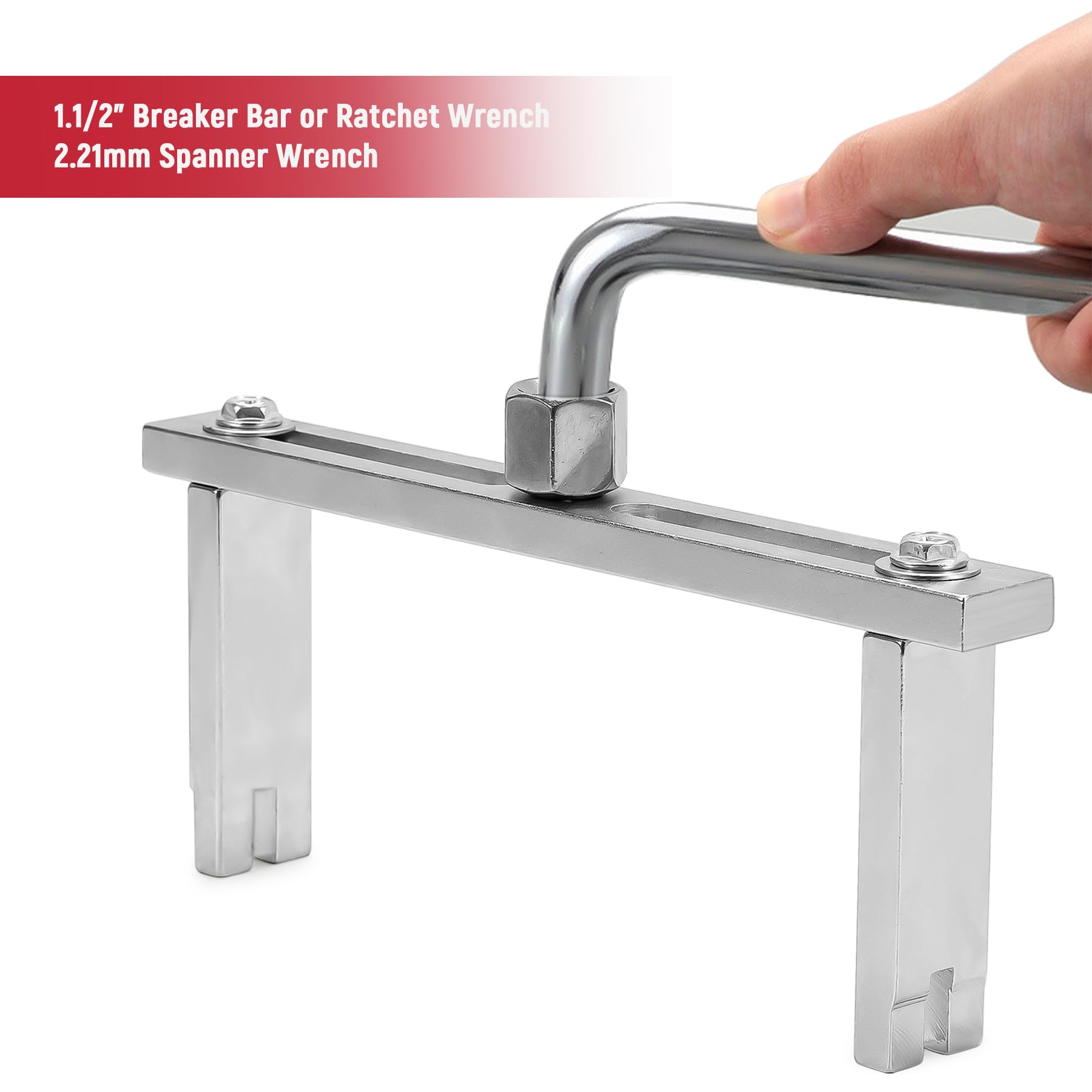 AUPREX Fuel Pump Removal Tool, Adjustable Double Contact Fuel Pump Lock Ring Tool with 3/8    to 1/2    Drive Compatible with BM