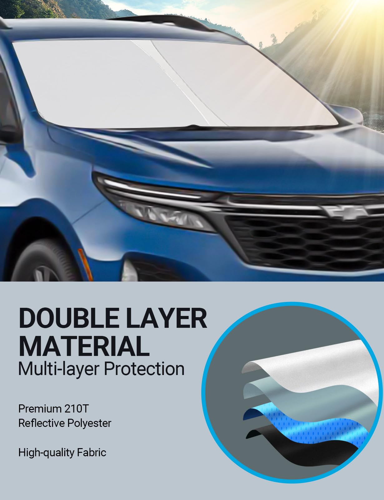 Proadsy 2025 Upgrade Windshield Sun Shade Custom Fit Chevrolet Equinox 2018-2025 4-Layer Foldable Front Sunshade Protector Sun V