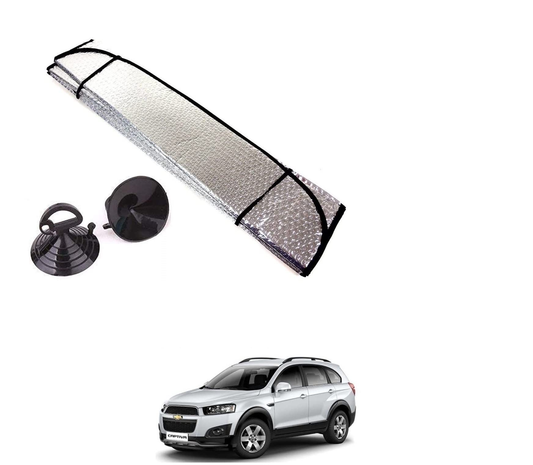 Auto Addict Car Sunshades Aluminium Foil Foldable Windshield (Front Window,Rear Window,1 pc) Sunshade for Chevrolet Captiva
