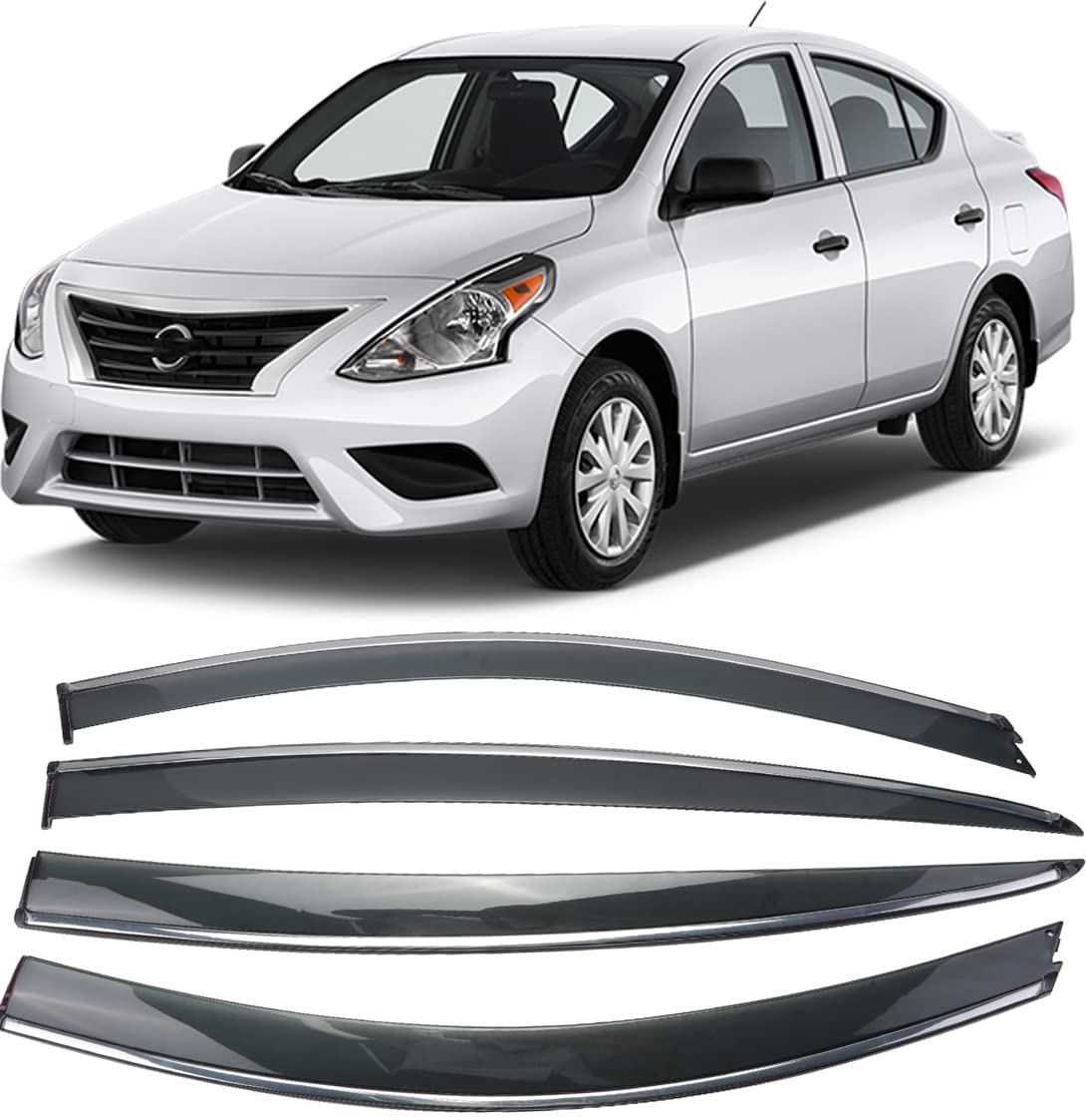 Misioek Rain Guards Suitable For 2011-2020 Nissan Versa, Window Visor, Dark Smoke Accessories, Window Deflectors, Rain Guard, 4 Pcs
