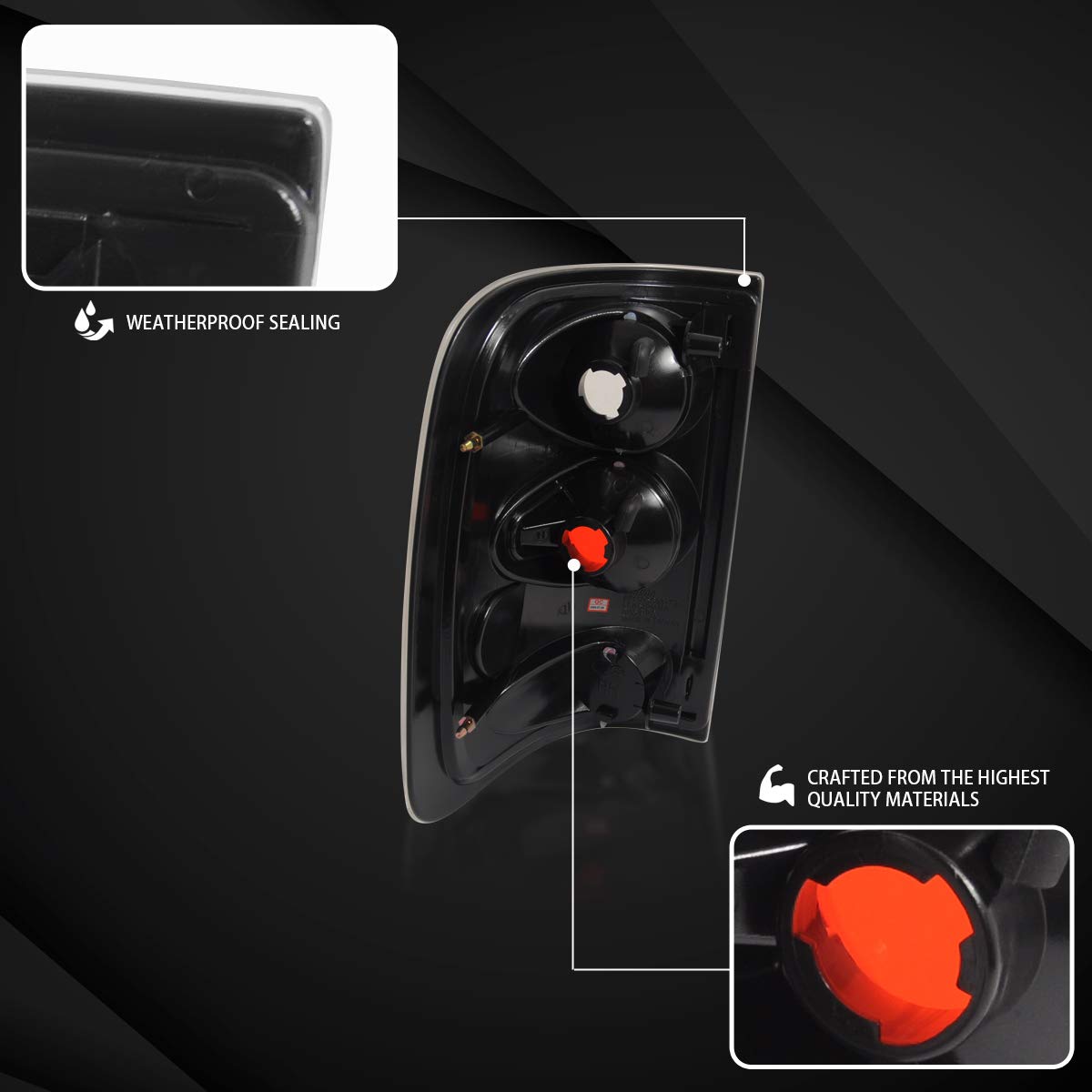 Autozensation Compatible with Ford F150 Styleside 2004-2008, Smoke Lens Tail Lights, L+R Pair Taillight Assembly